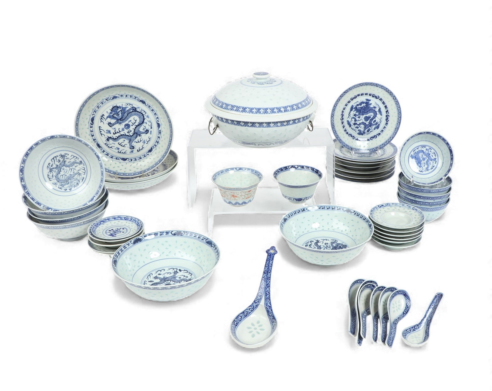 A group of forty-two blue and white Chinese table articles (1 of 4)