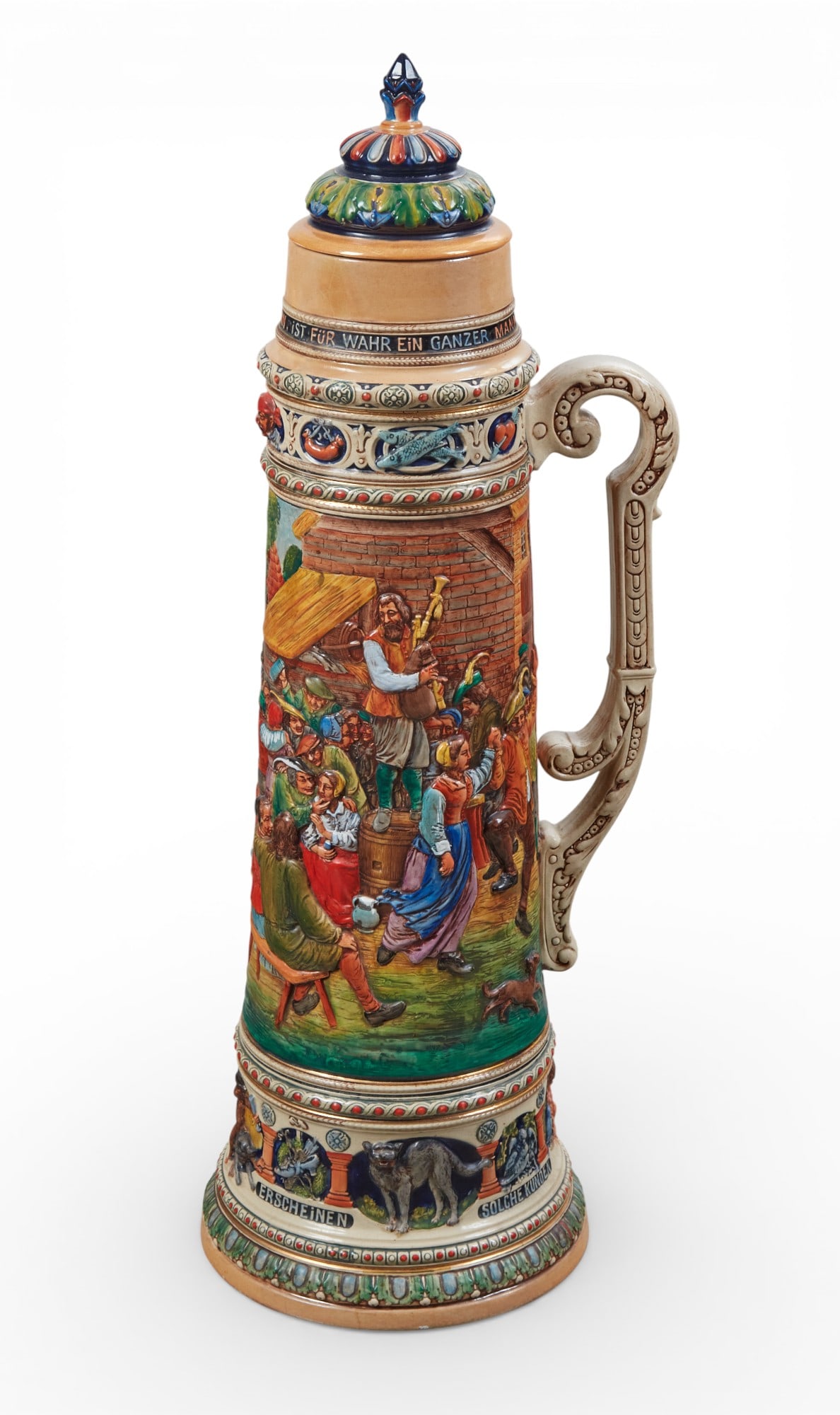 A massive German stein with cover: A massive German stein with coverheight 42 in. (106.7 cm.)