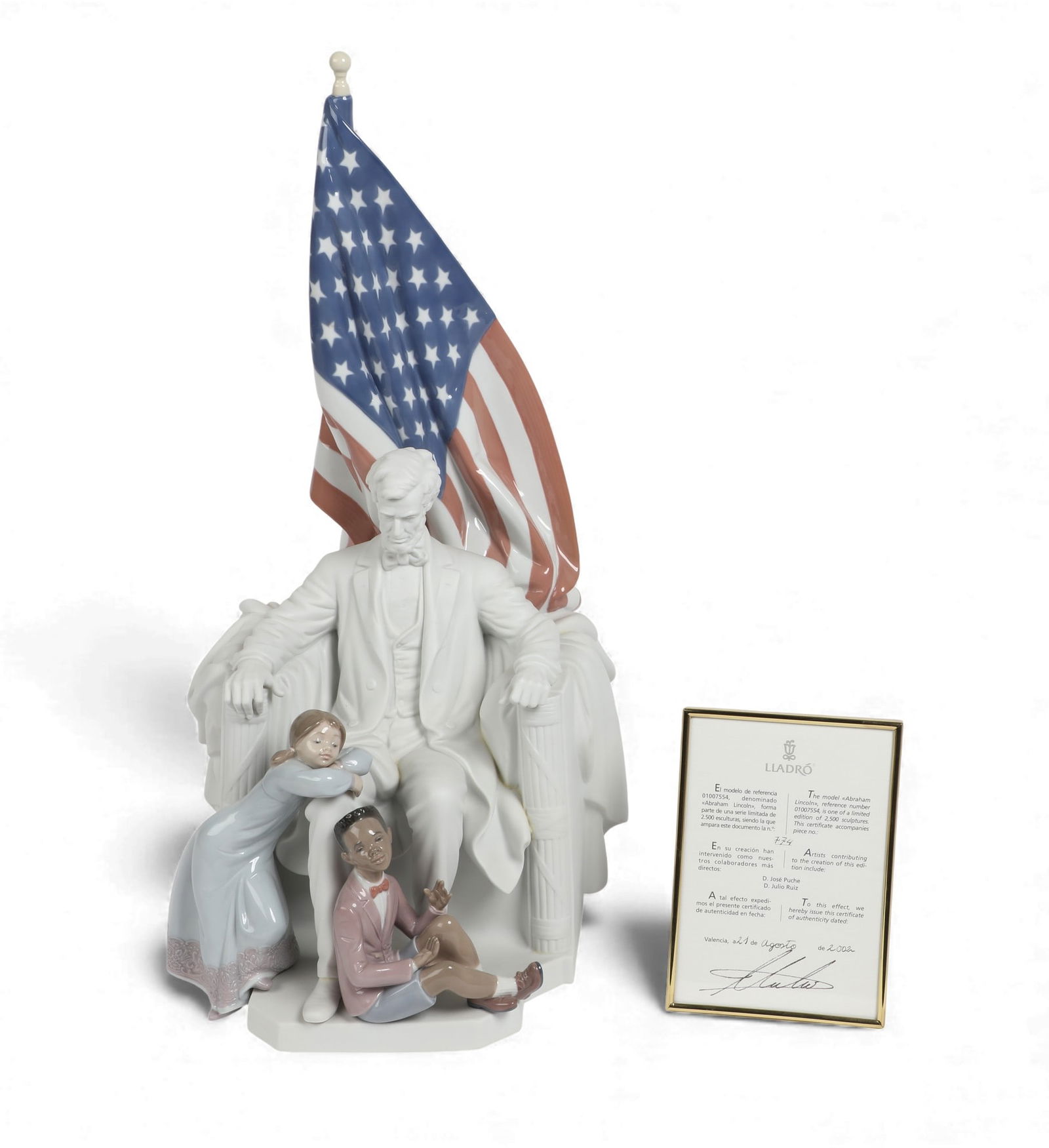 A Lladro Limited Edition figure ?Abraham Lincoln?, 724/2500, With certificate: A Lladro Limited Edition figure ?Abraham Lincoln?724/2500With certificateheight 21 1/2in (55cm); width 10 1/2in (27cm); depth 11 1/2in (29cm) Provenance:Property from a Private Collection, Beve