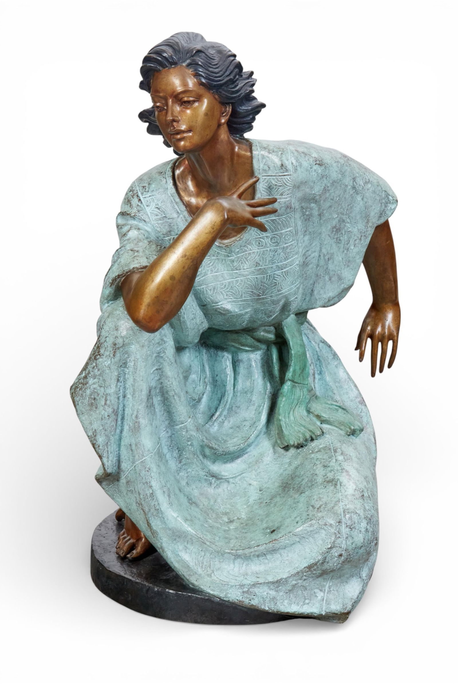 Victor Gutierrez (1998), A large bronze sculpture of a seated woman, Bronze Sculpture, height 32 x: Victor Gutierrez1998A large bronze sculpture of a seated womanBronze Sculptureheight 32 x width 16 x depth 16 in. (81.3 x 40.6 x 40.6 cm.)