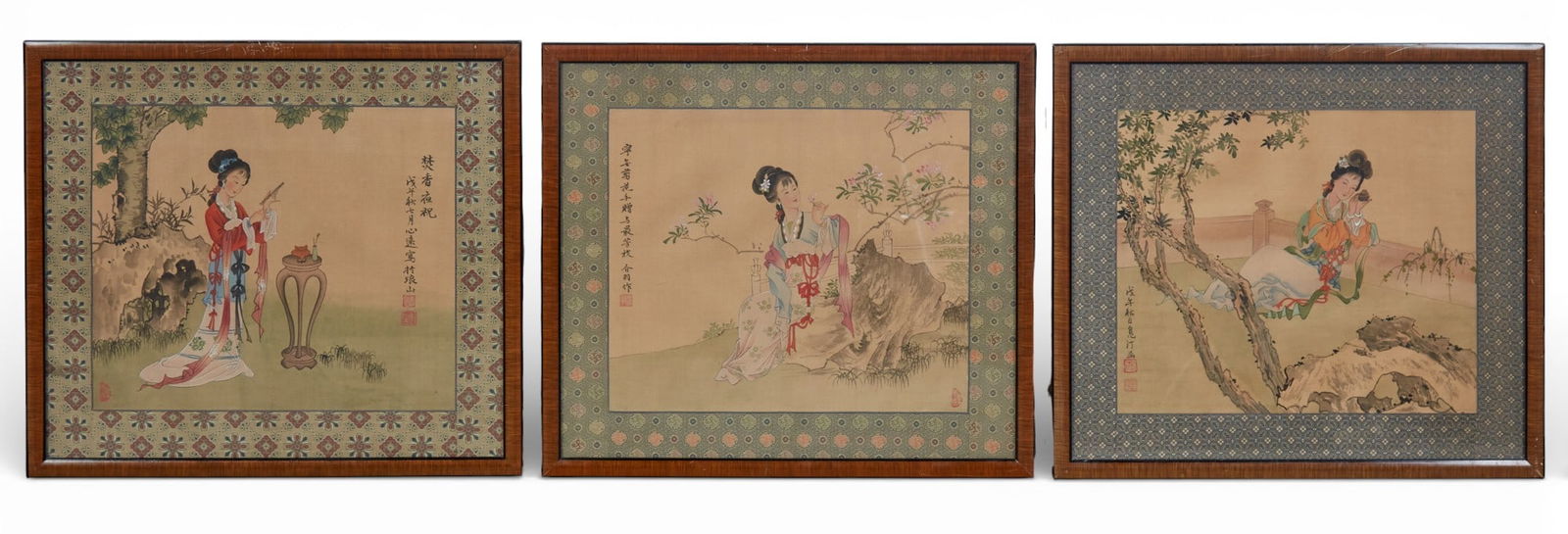A group of three Japanese framed paintings (1 of 5)