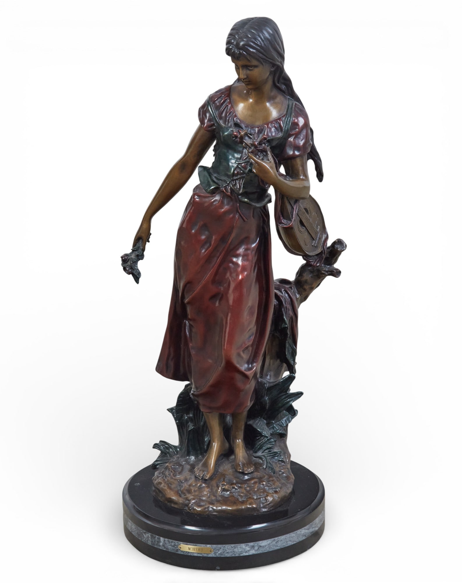 A bronze figure of a maiden on marble base (1 of 7)