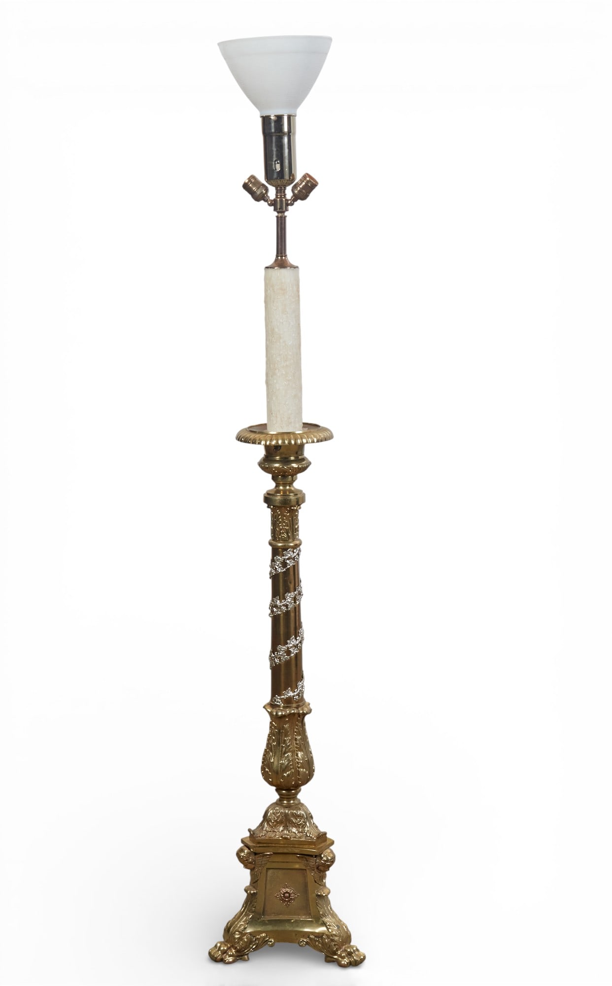 An ornate brass pricket candle stick converted into a lamp (1 of 4)
