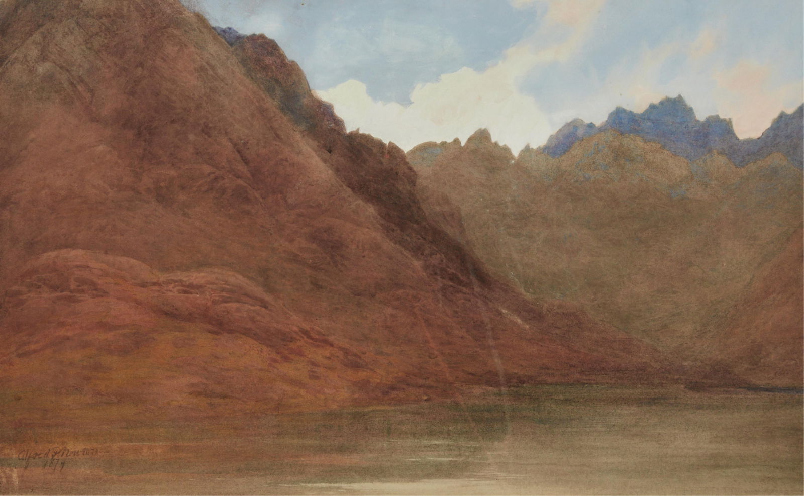 Alfred Pizzey Newton (British, 1830-1883), Scottish highlands, 1879, watercolor, sight 17 1/4 x 28in (1 of 4)