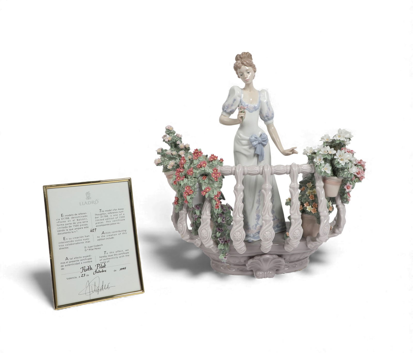 A Lladro Limited Edition figure ?Far away thoughts?, 427/1500, With certificate: A Lladro Limited Edition figure ?Far away thoughts? 427/1500 With certificate height 14 1/2in (37cm); width 13 1/2in (34cm); depth 7 1/2in (19cm) Provenance: Property from a Private Collection,