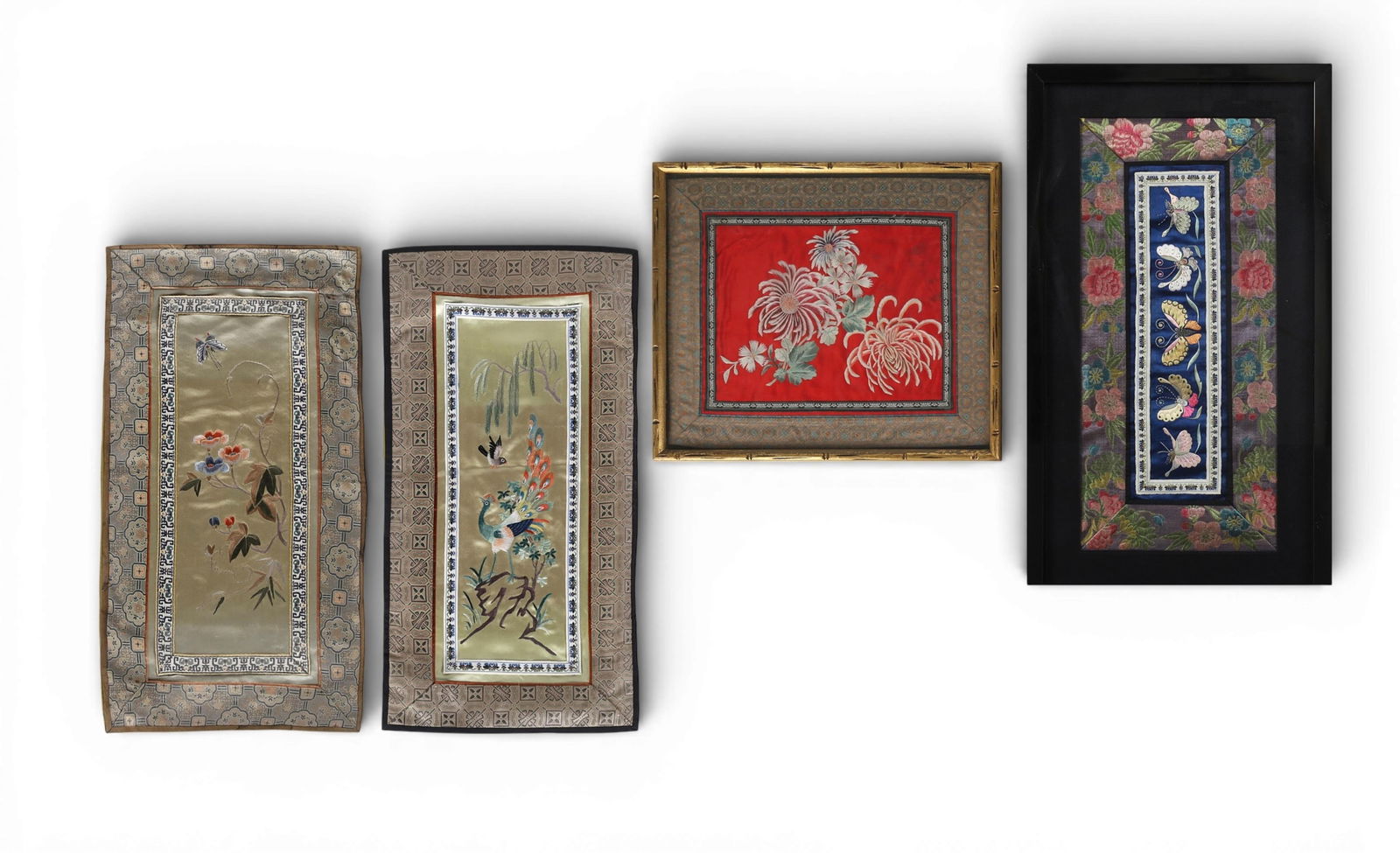A group of four Chinese embroidery panels (two now framed) (1 of 5)
