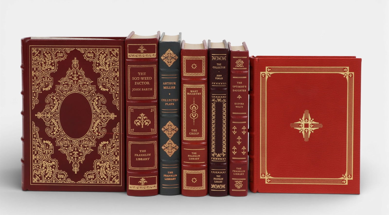 A group of seven signed first edition Franklin Library leather bound books (1 of 10)