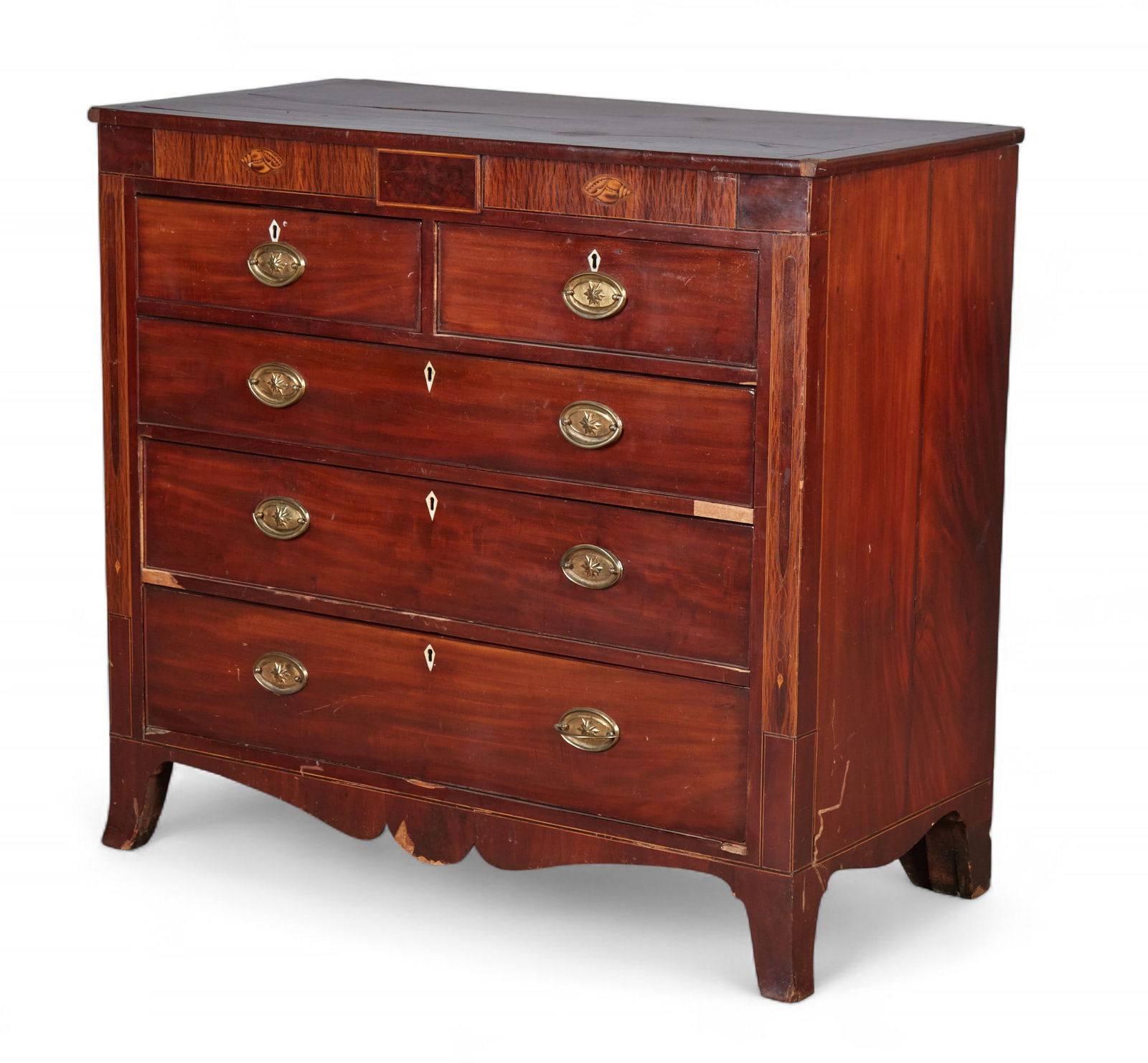 A 19th Century English Mahogany chest of drawers: A 19th Century English Mahogany chest of drawersheight 42 x width 45 1/2 x depth 22 in. (106.7 x 115.6 x 55.9 cm.)
