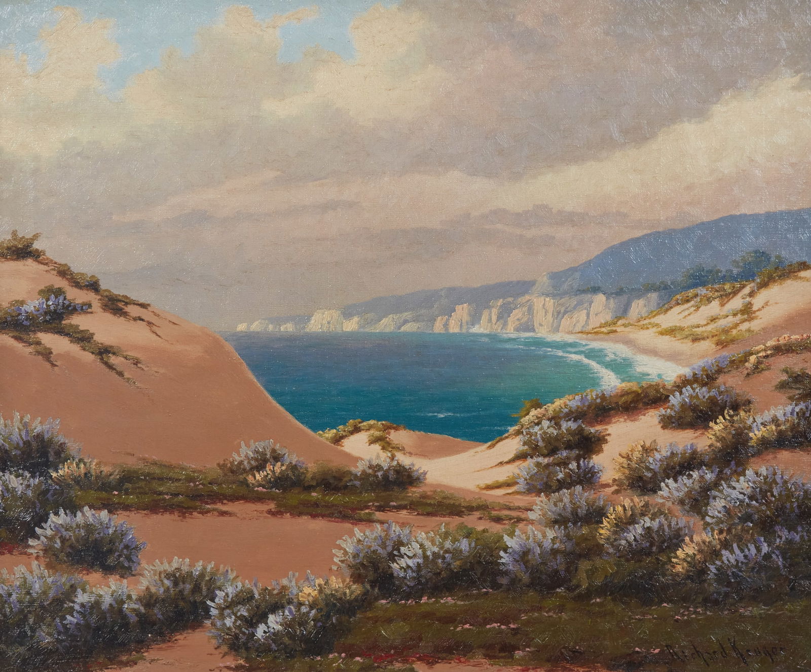 Richard Kruger (American, (1875 - 1965), California Coast, oil on canvas, 30 x 25in (76 x 64cm): Richard Kruger (American, (1875 - 1965)) California Coast oil on canvas signed to lower right. 30 x 25in (76 x 64cm)