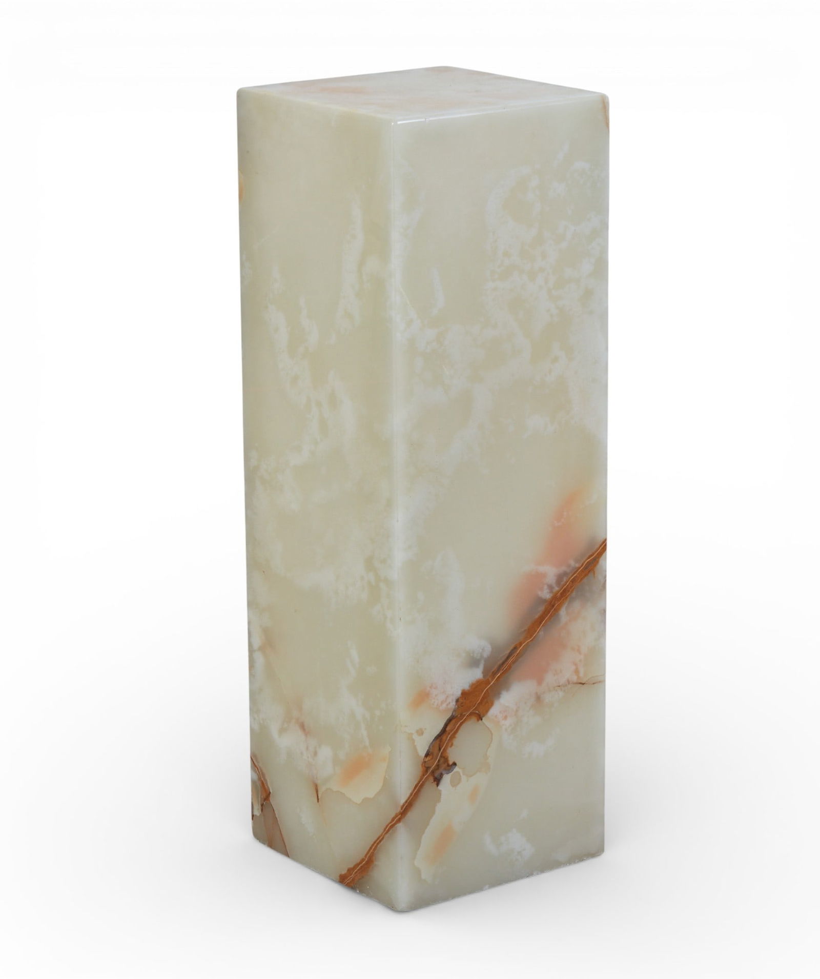 A square onyx pedestal, modern: A square onyx pedestal modern height 36in (90cm); width 12in (30cm) square Provenance: Property from a Private Collection, Beverly Hills, California.