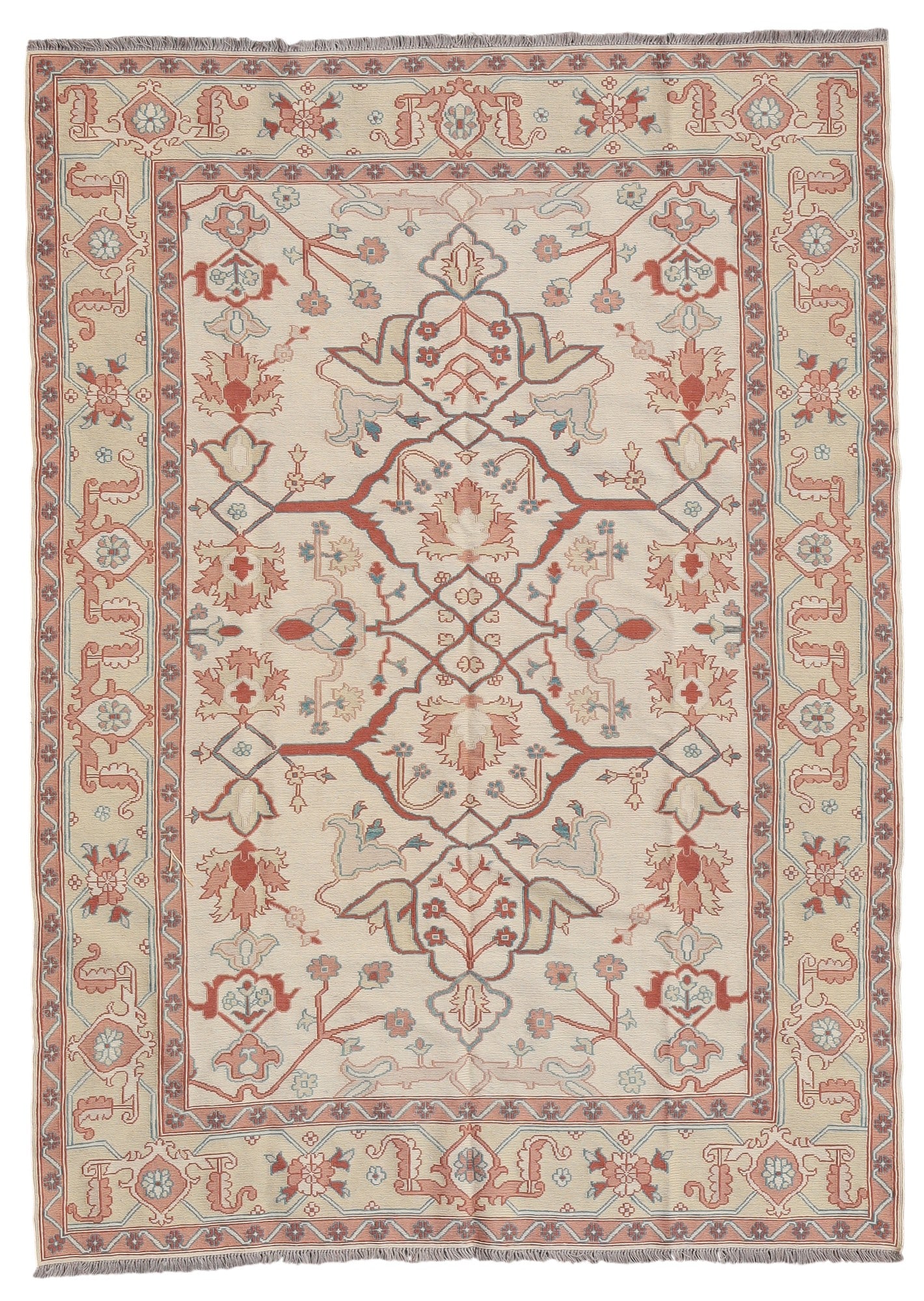 A Kalim area rug with muted colors: A Kalim area rug with muted colorsApproximately 8ft 6in x 6ft 1in (261 x 185cm)