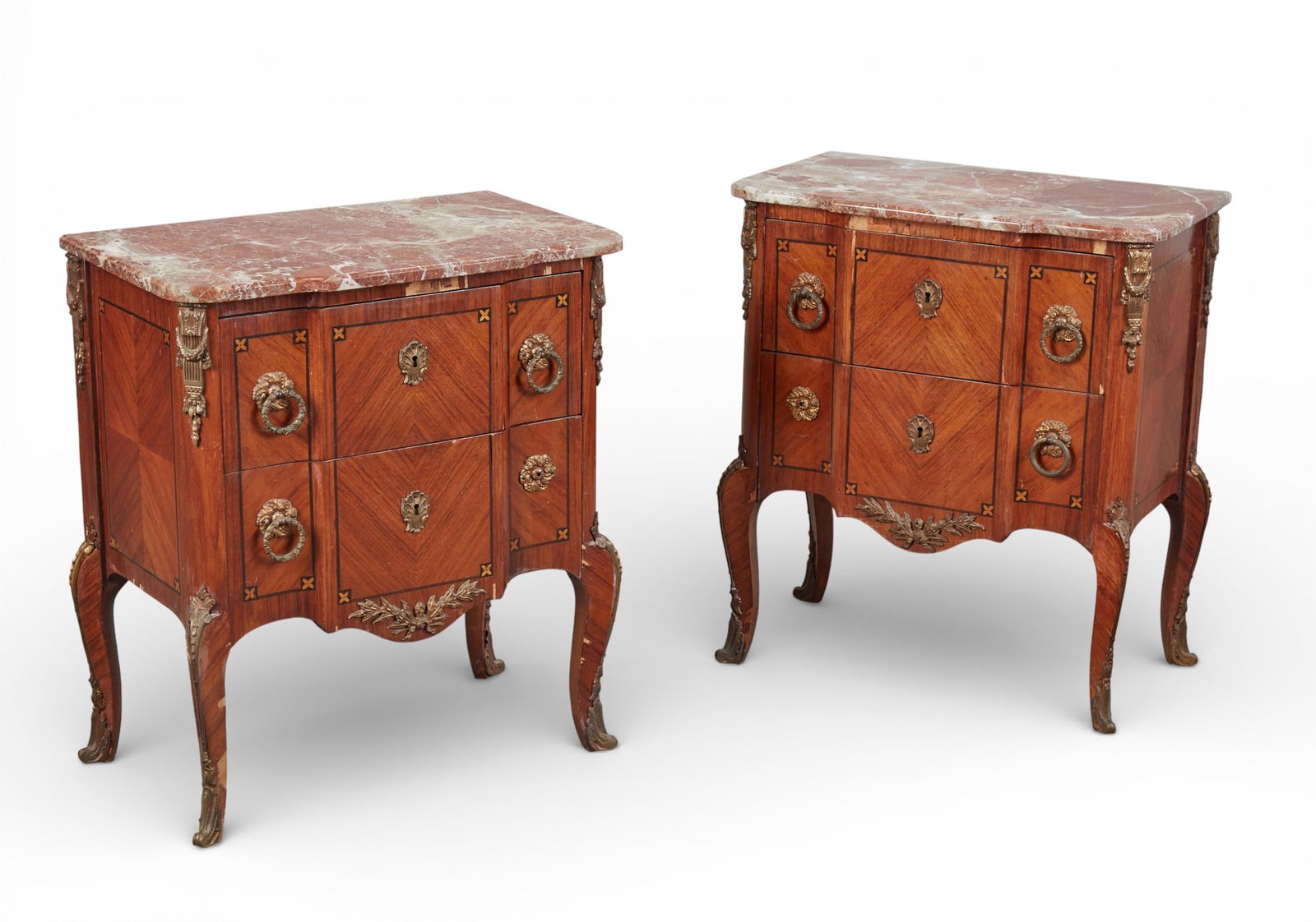A pair of Louis XVI style chest of drawers, with marble tops (1 of 8)