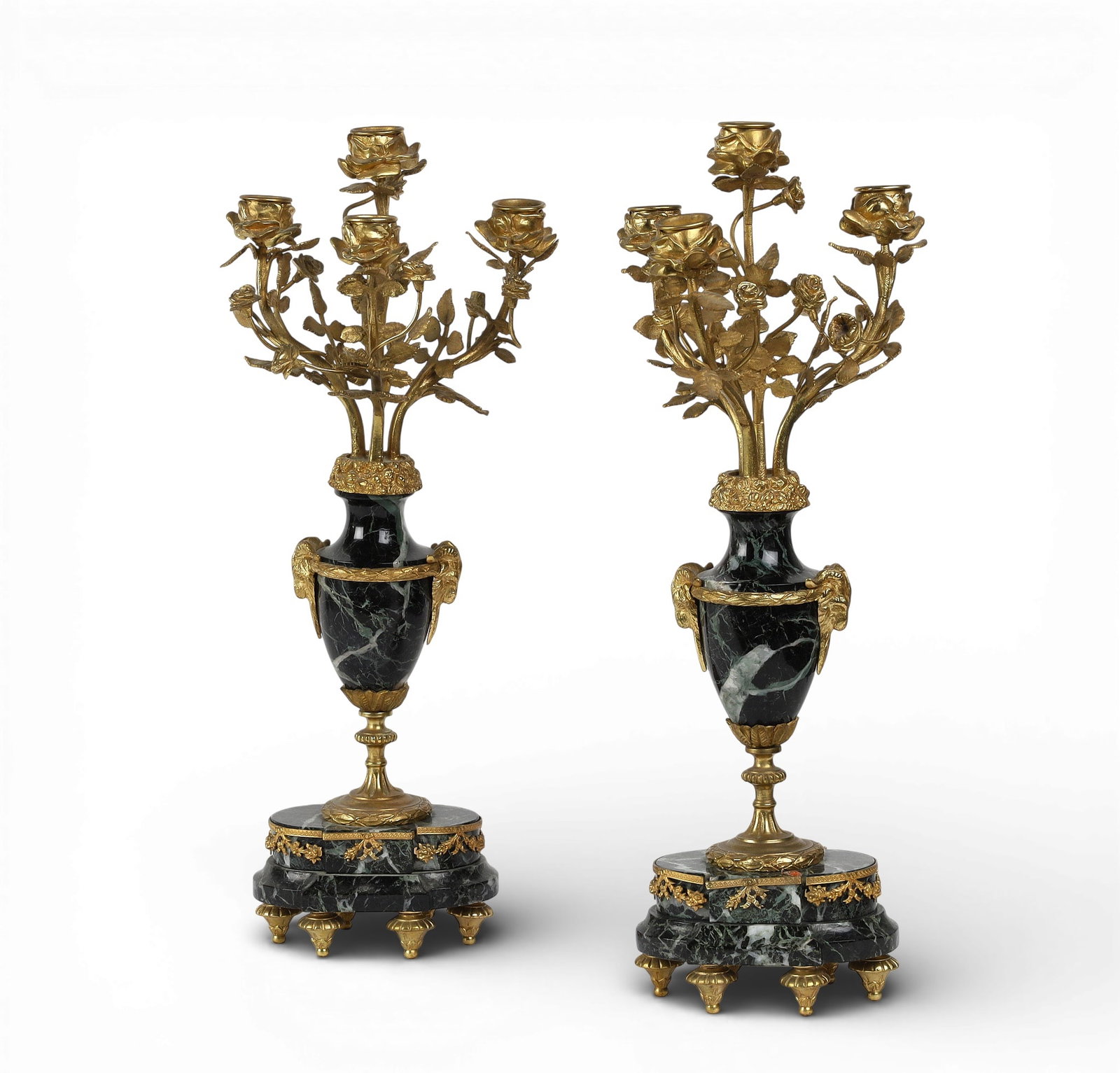 A pair of four light gilt bronze and marble candelabras (1 of 5)