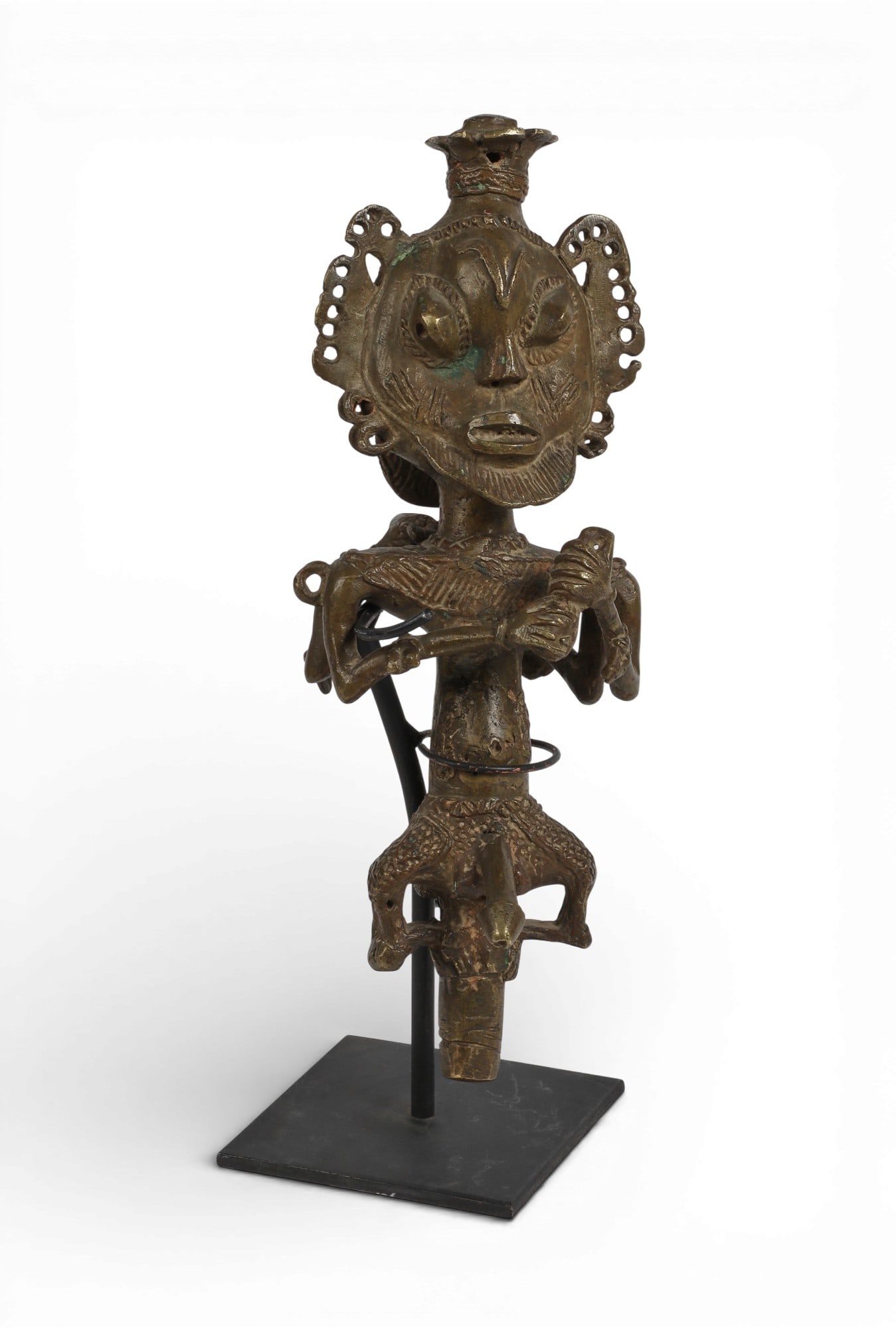A metal Yoruba sculpture of an eden figure on stand (1 of 8)