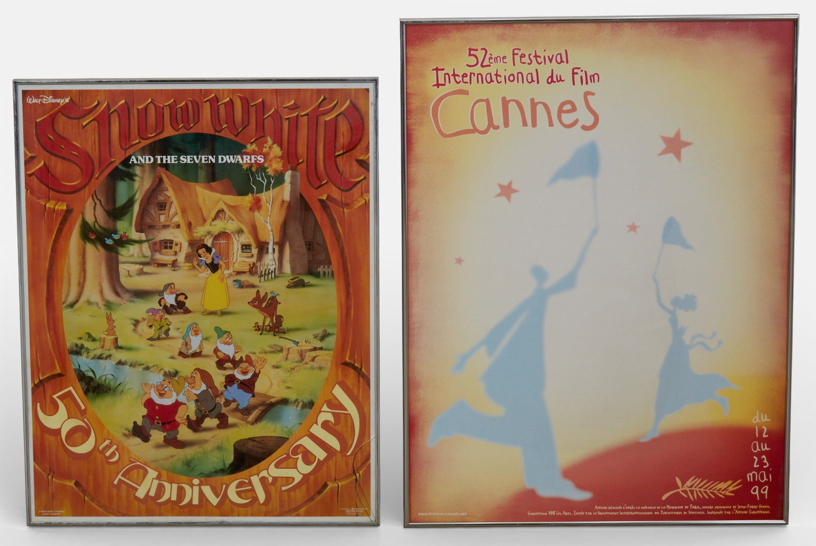 A group of two framed posters, one for Cannes film festival, the other 50th anniversary of Snow (1 of 4)