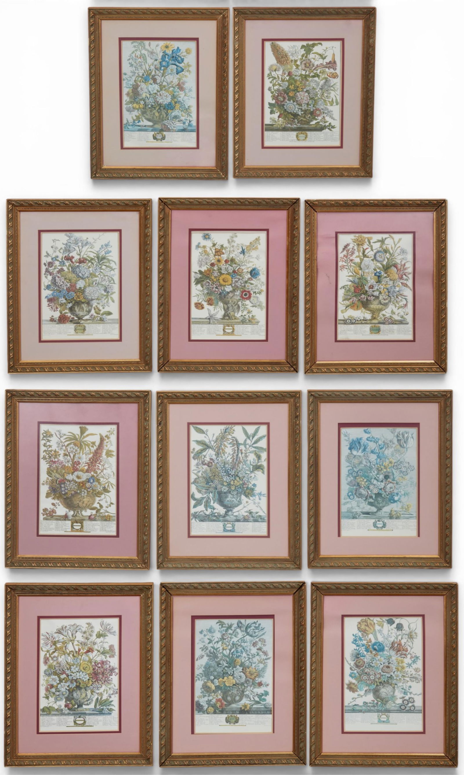 Eleven framed botanical reproductions after Robert Furber's (1674-1756)Twelve Months of Flowers (1 of 20)