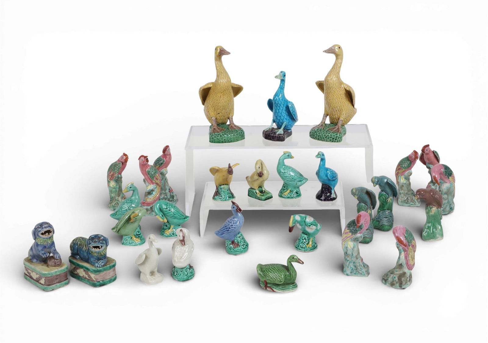 A group of twenty eight Chinese glazed ceramic miniature animal & bird figures (1 of 4)