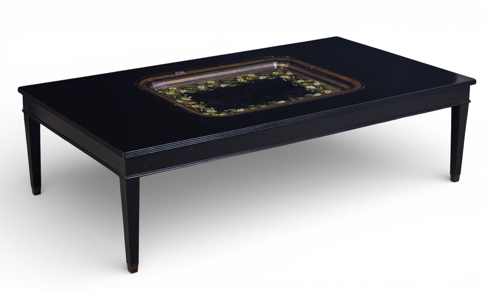 A black painted coffee table with removable 19th century paper mache tray insert (1 of 8)