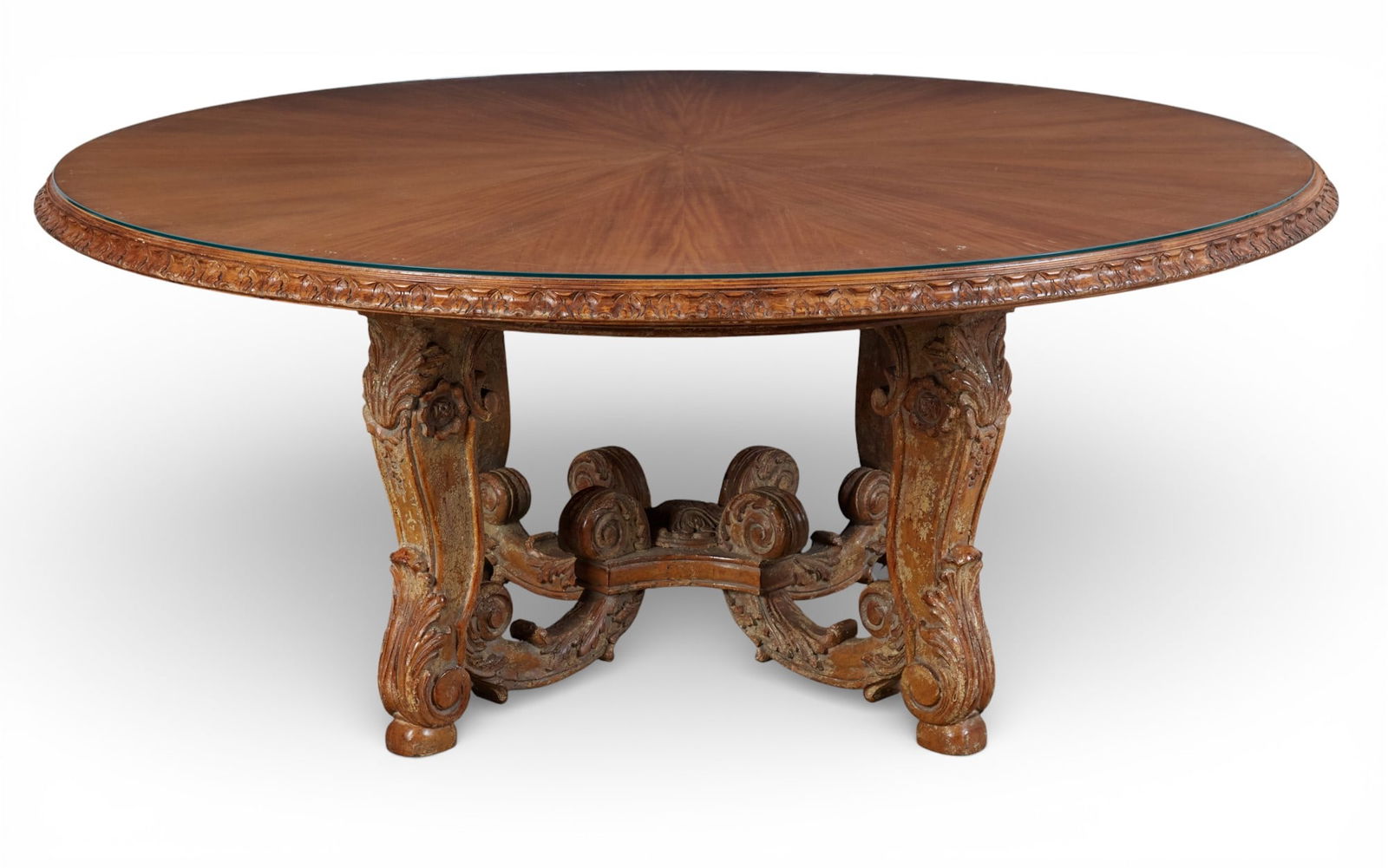 A carved wood dinning room table and glass top (1 of 8)