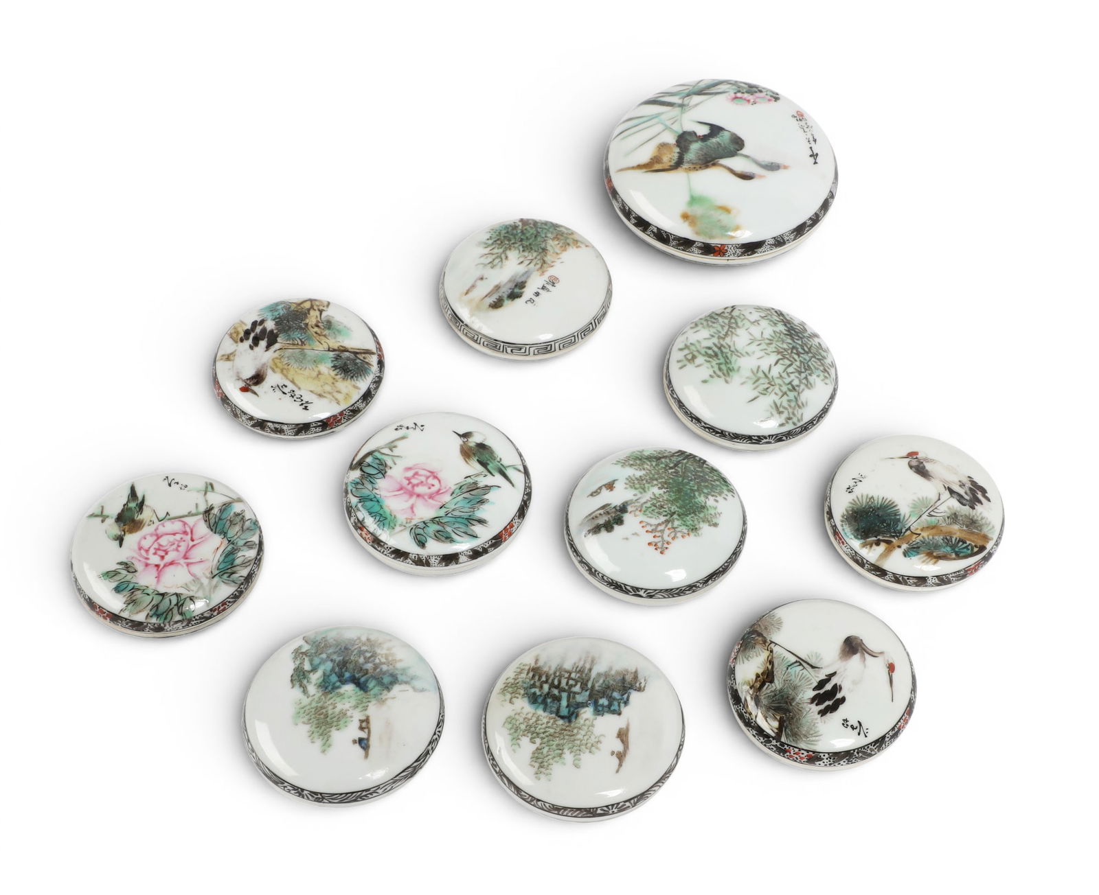 A group of eleven Chinese painted covered boxes (1 of 7)