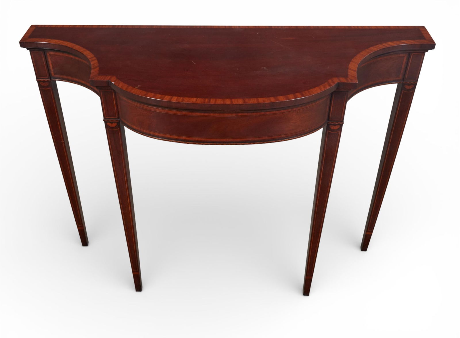 A George III style banded mahogany serpentine console table, modern (1 of 7)