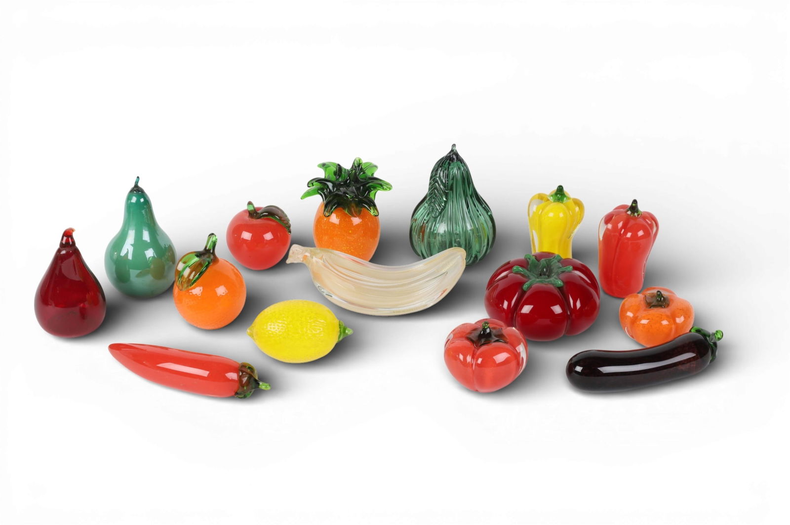 a group of hand blown glass fruits and vegetables. (1 of 5)