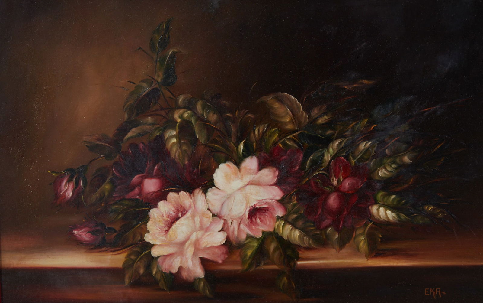A floral painting on board in gilt frame (1 of 4)