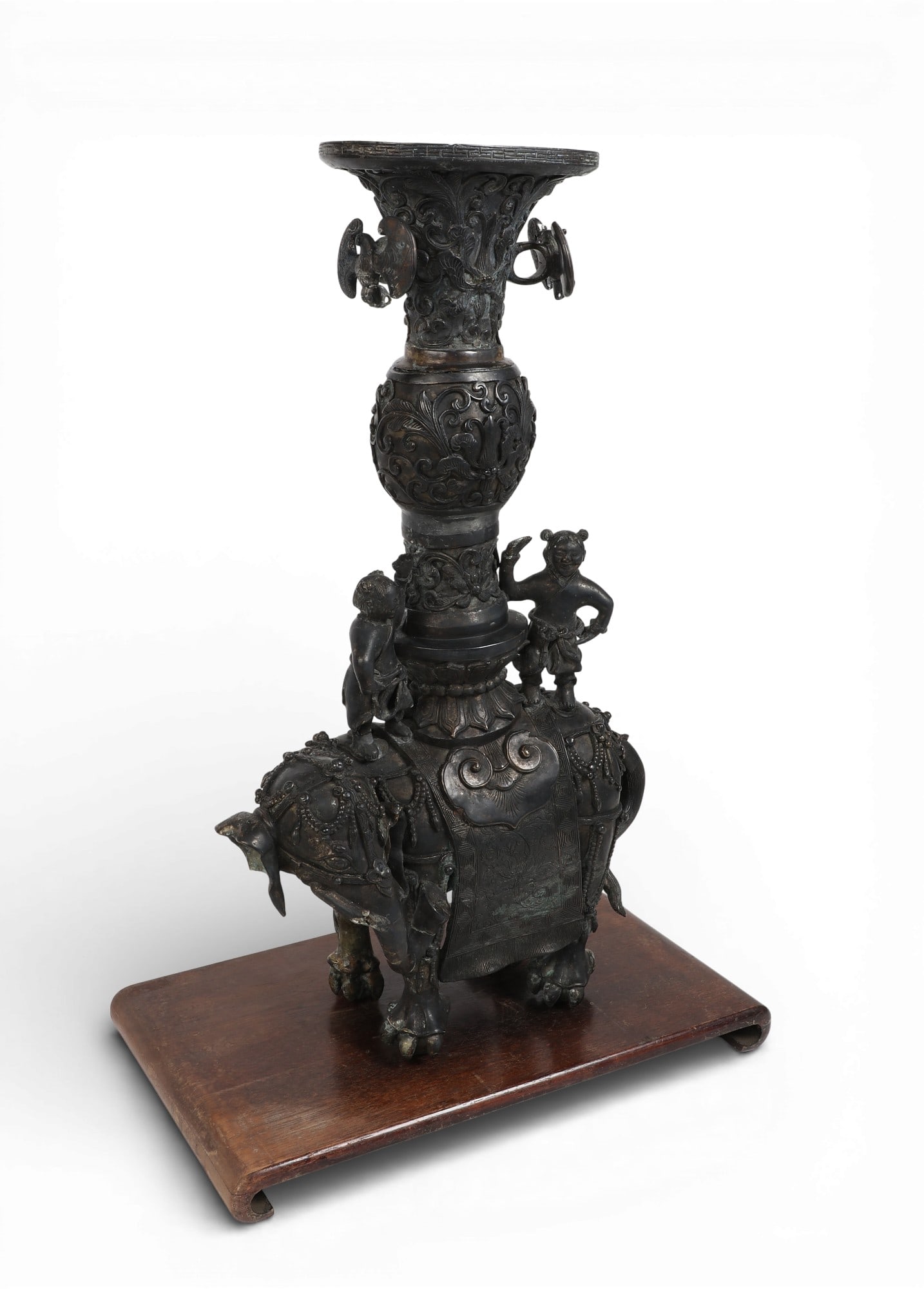 A Chinese metal vase on wooden stand (1 of 5)