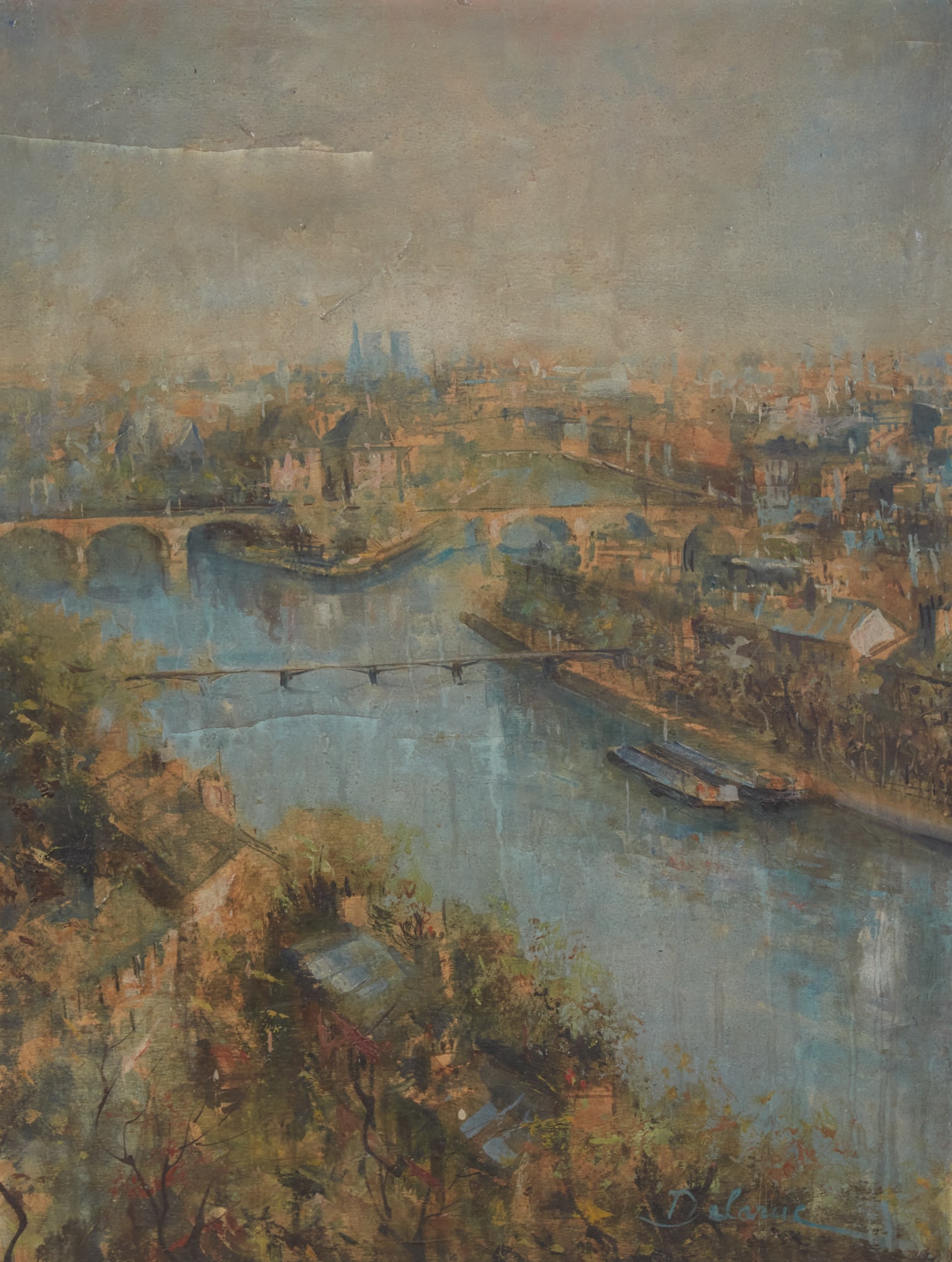 An oil on canvas painting of a city and river view (1 of 4)