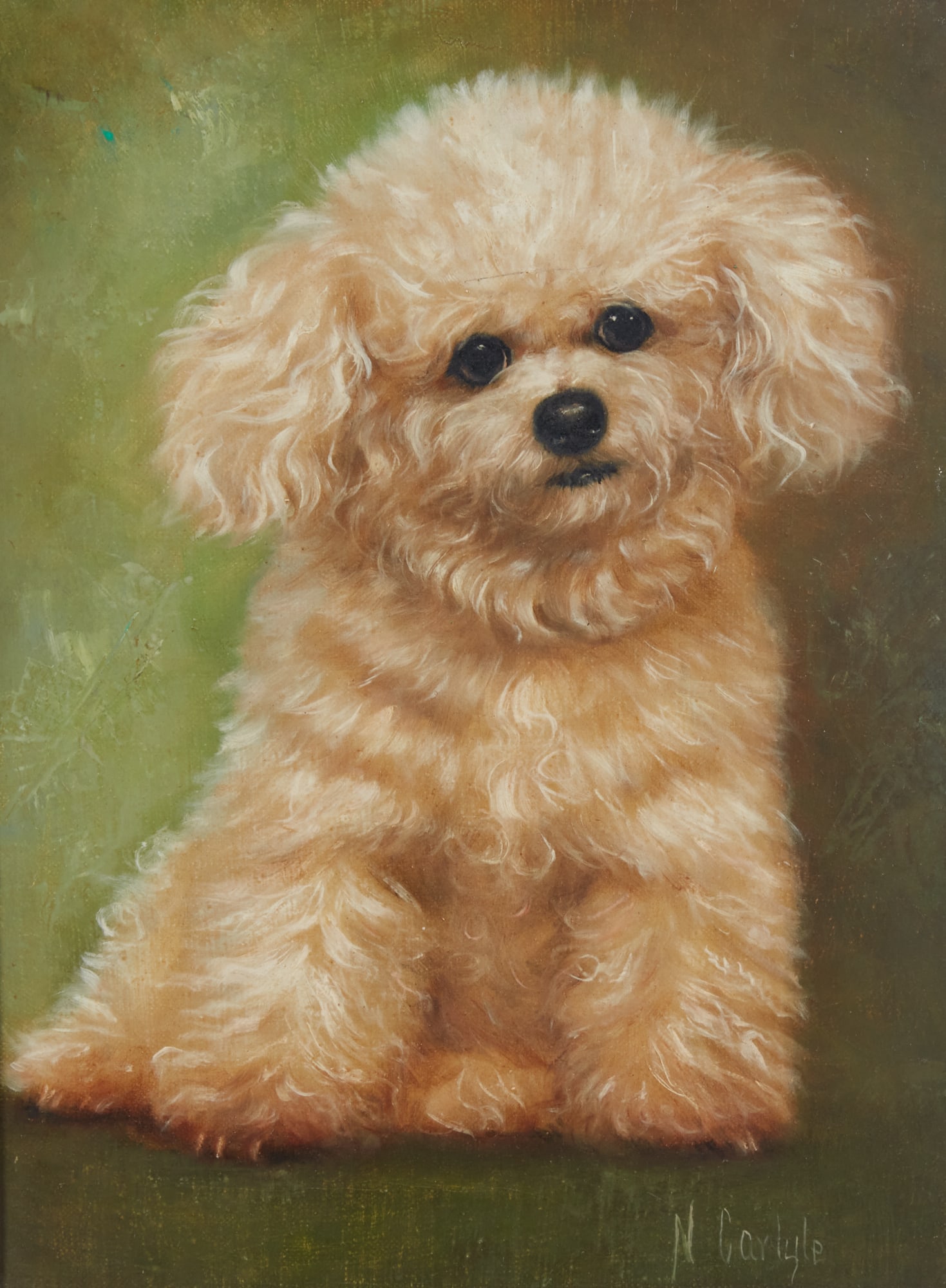 A painting of a puppy signed N Carlyle (1 of 4)