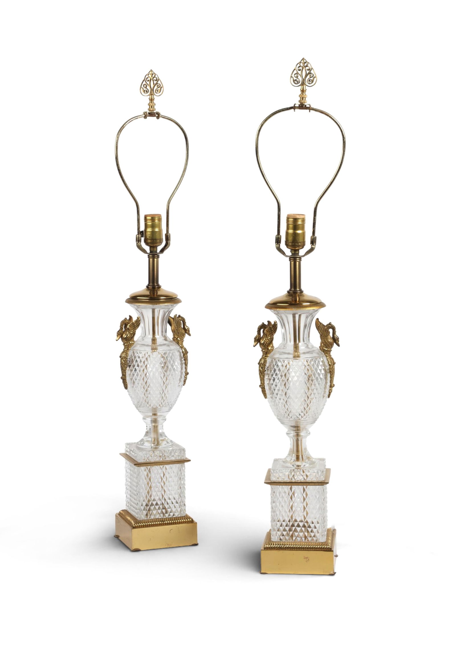 A pair of empire crystal and bronze regency style table lamps (1 of 6)