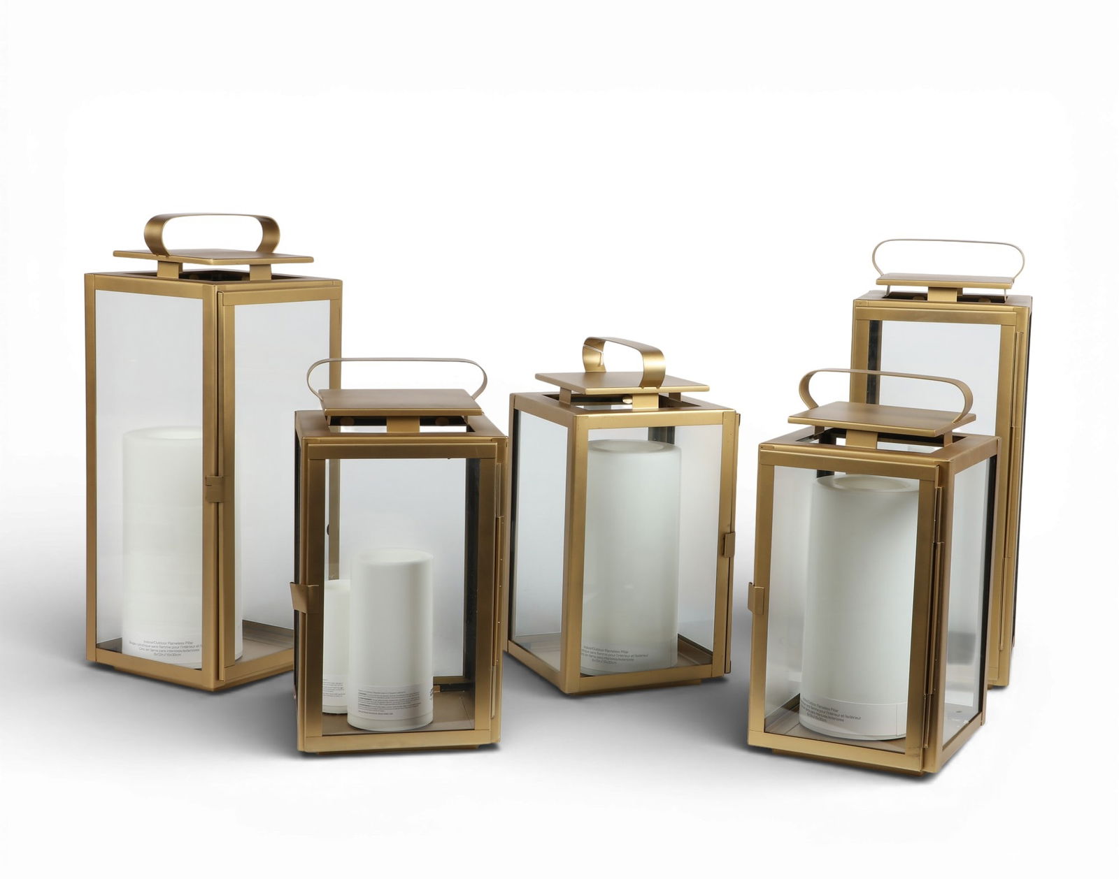 A set of five Crate & Barrel brass finish metal Walker outdoor lanterns (1 of 4)