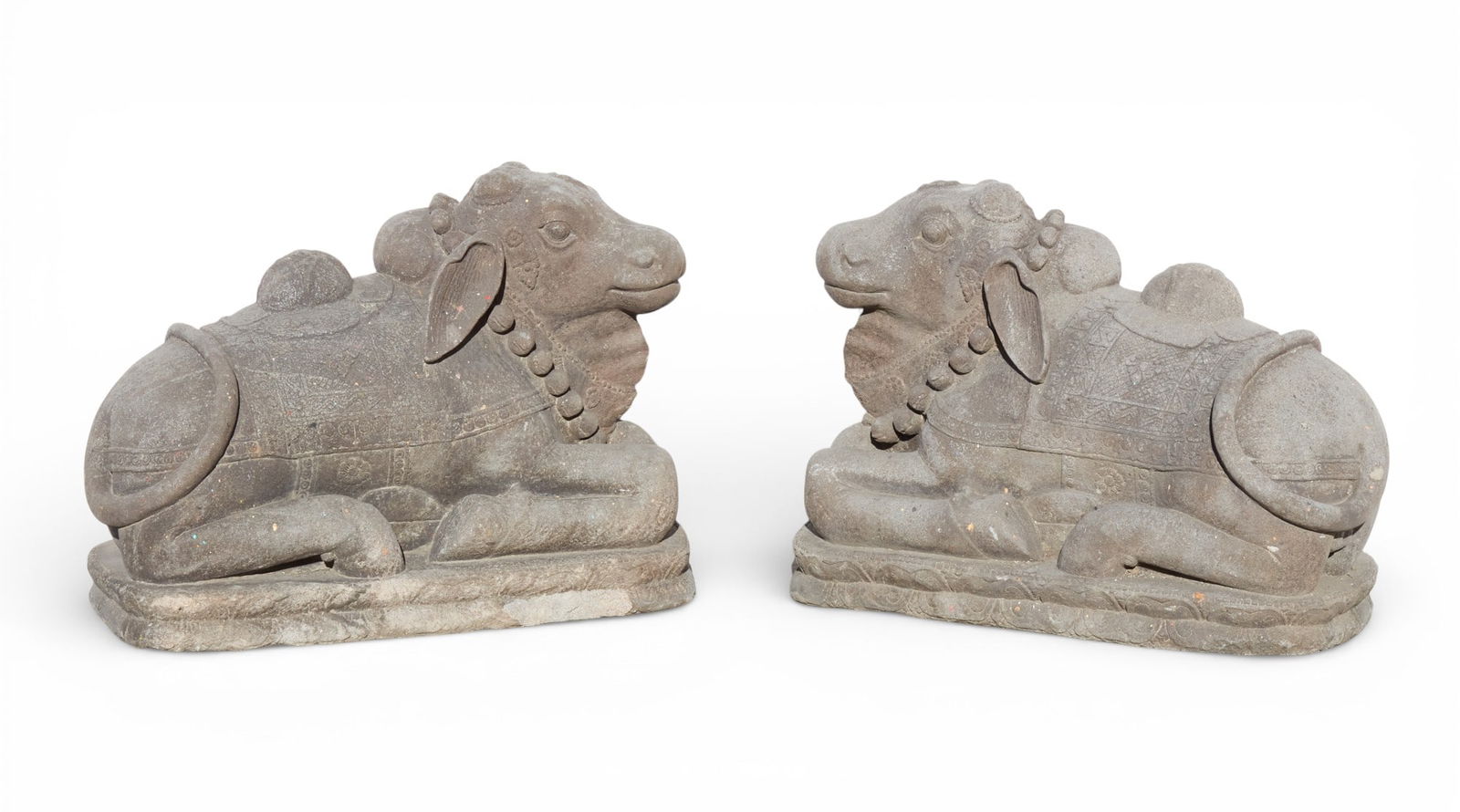 A pair of carved stone statues of Nandi (1 of 7)