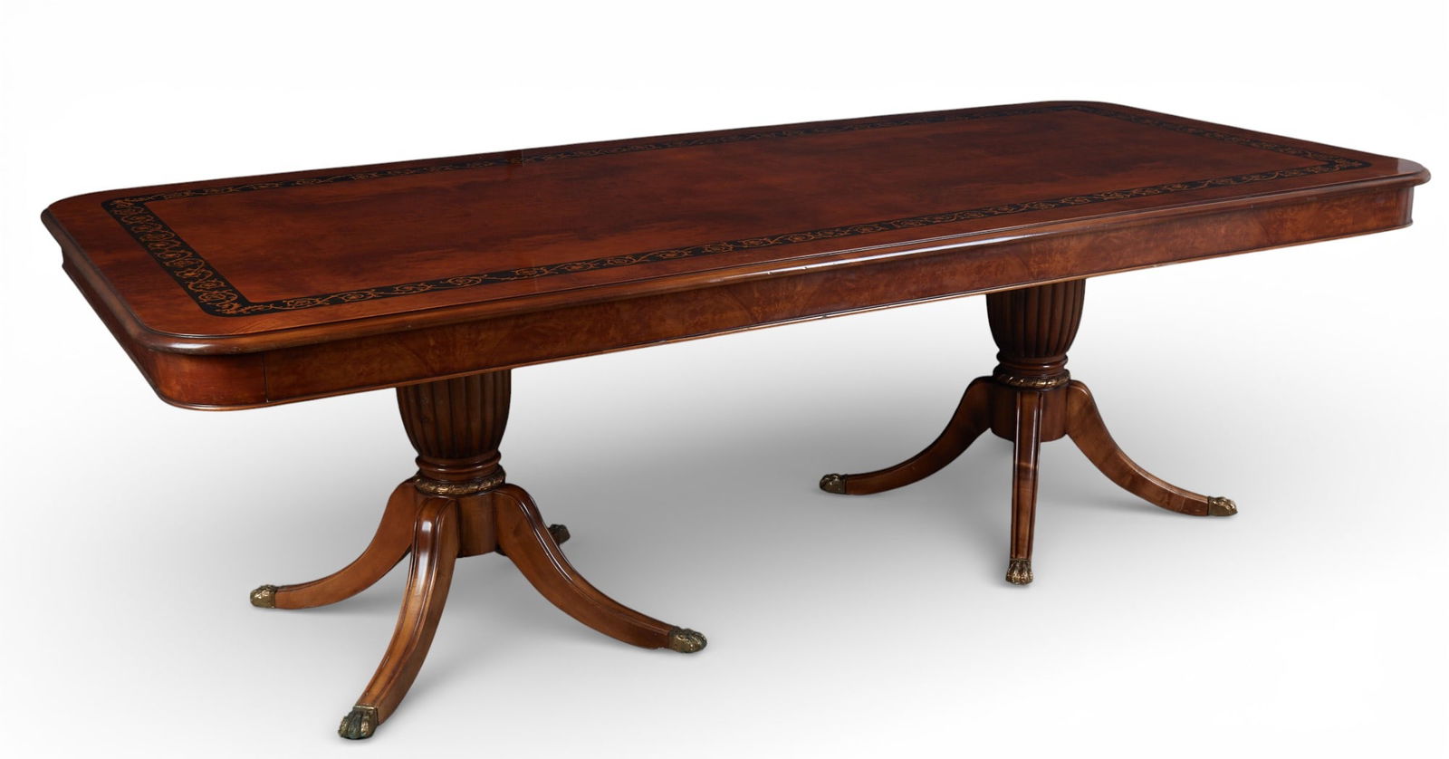 A dinning room table with two pedestals and inlaid top (1 of 10)