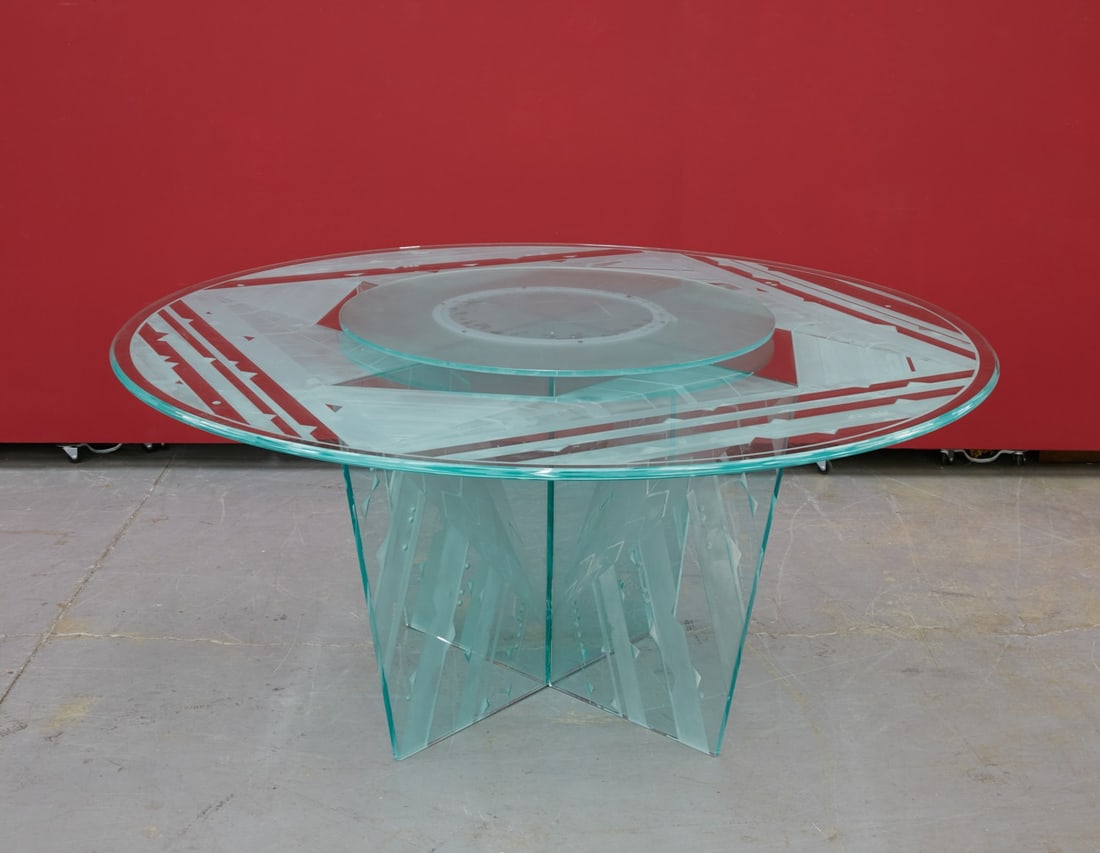 An Art Deco style etched glass center table, Salvatore Pollizi, fourth quarter 20th century (1 of 1)