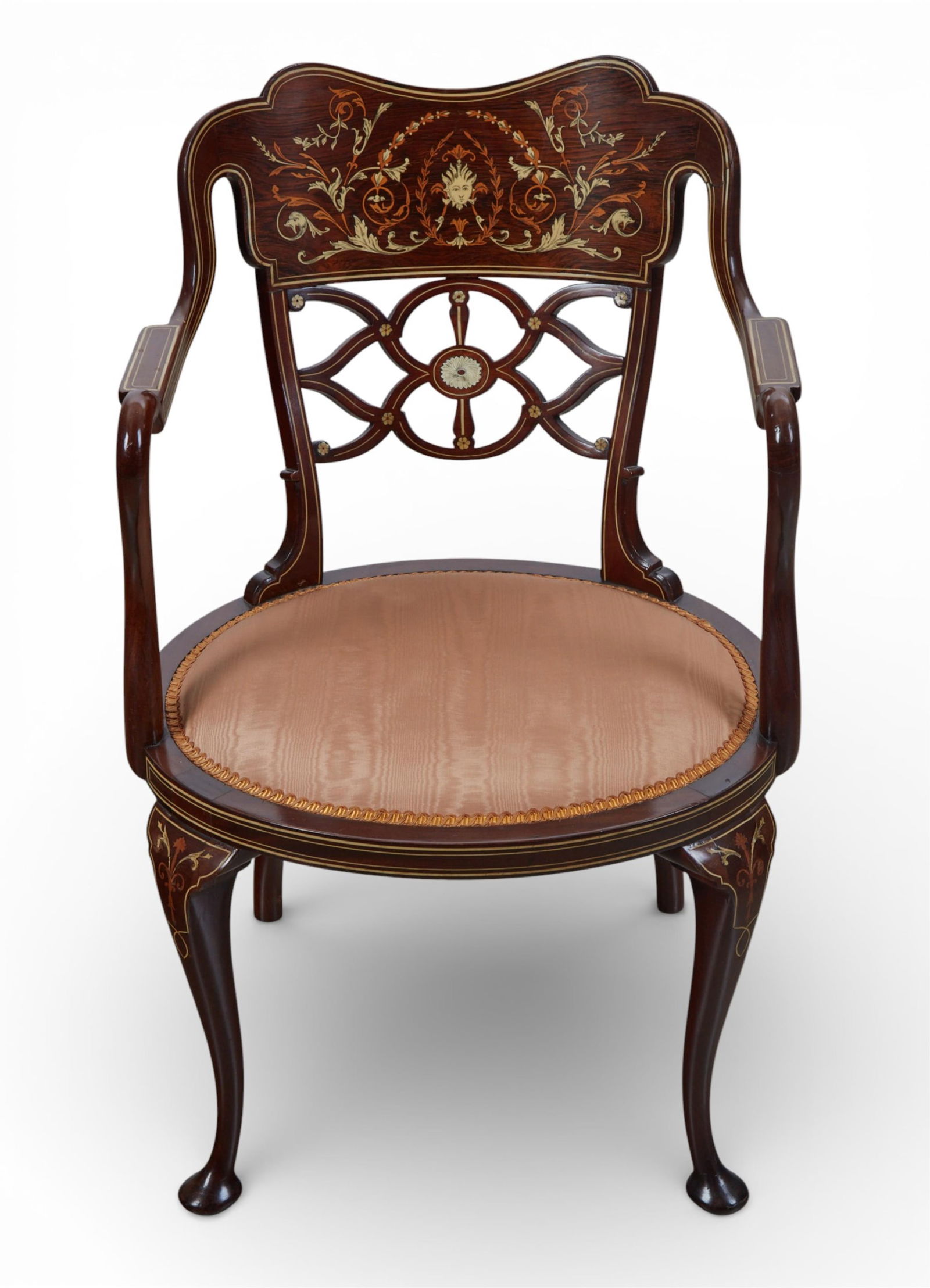 An Edwardian inlaid armchair with upholstered seat (1 of 8)