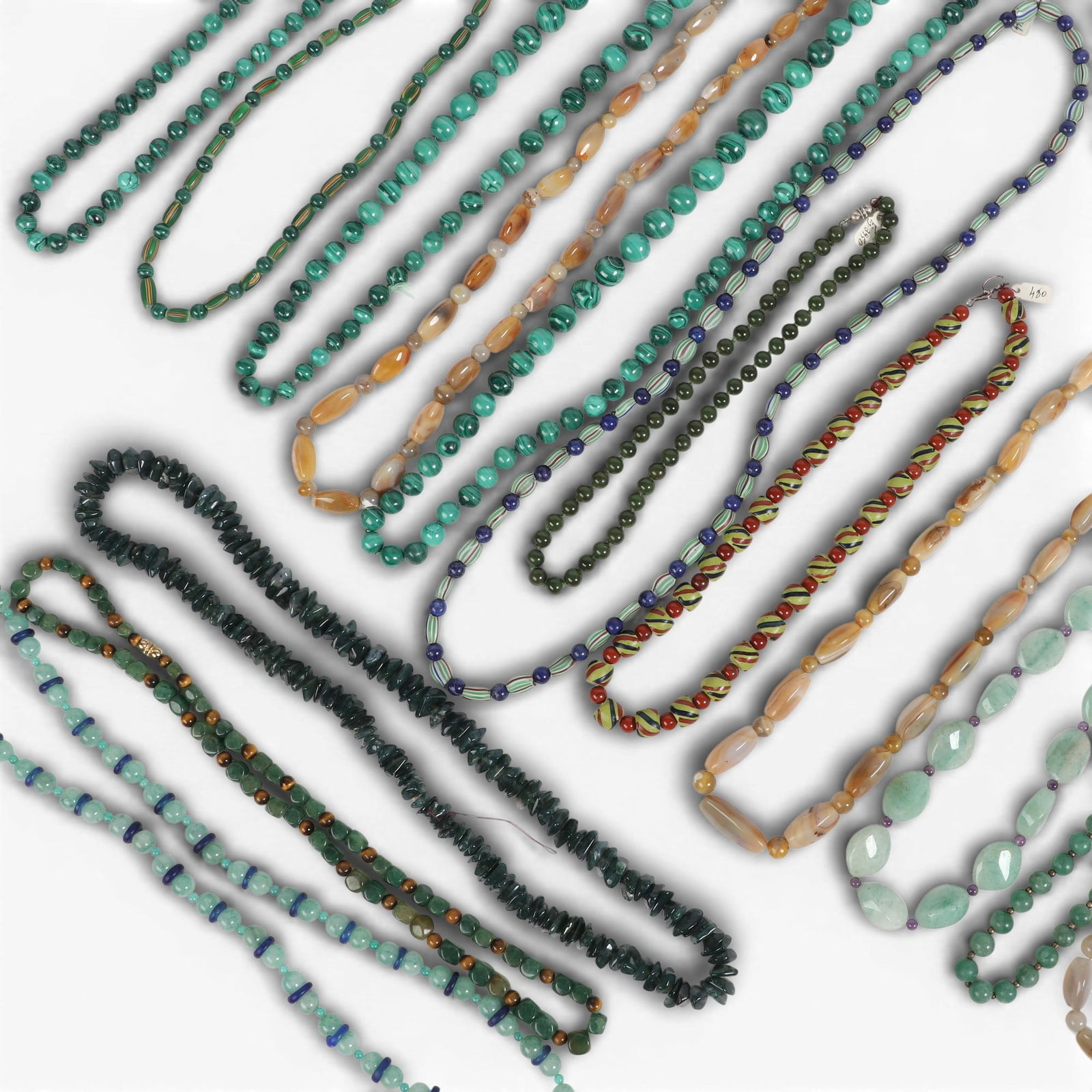 A group of fifteen beaded necklaces of various natural gemstones. (1 of 3)