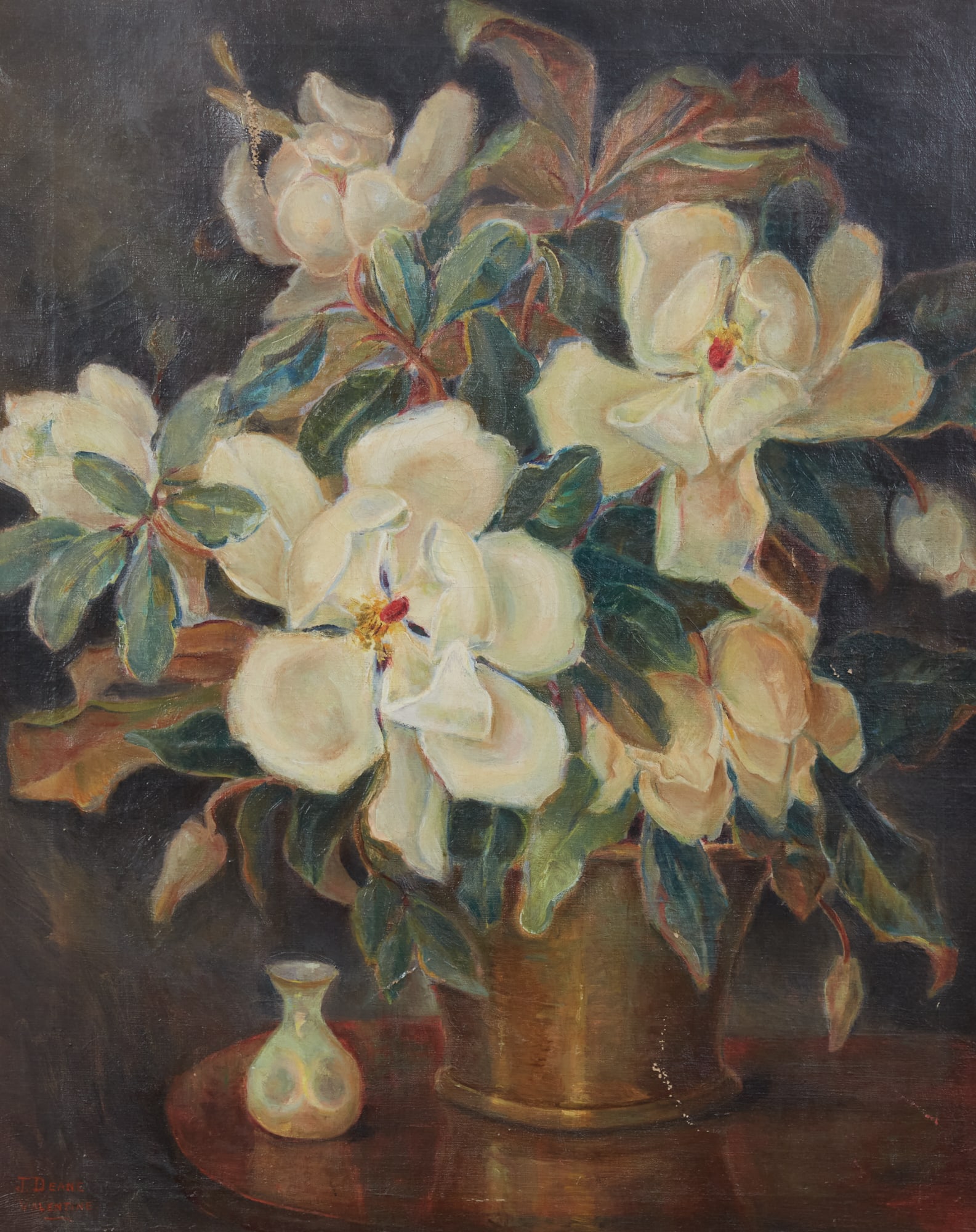A still-life painting of magnolias in a vase: A still-life painting of magnolias in a vase Framed: 39 x 32 1/2 in. (99.1 x 82.6 cm.)