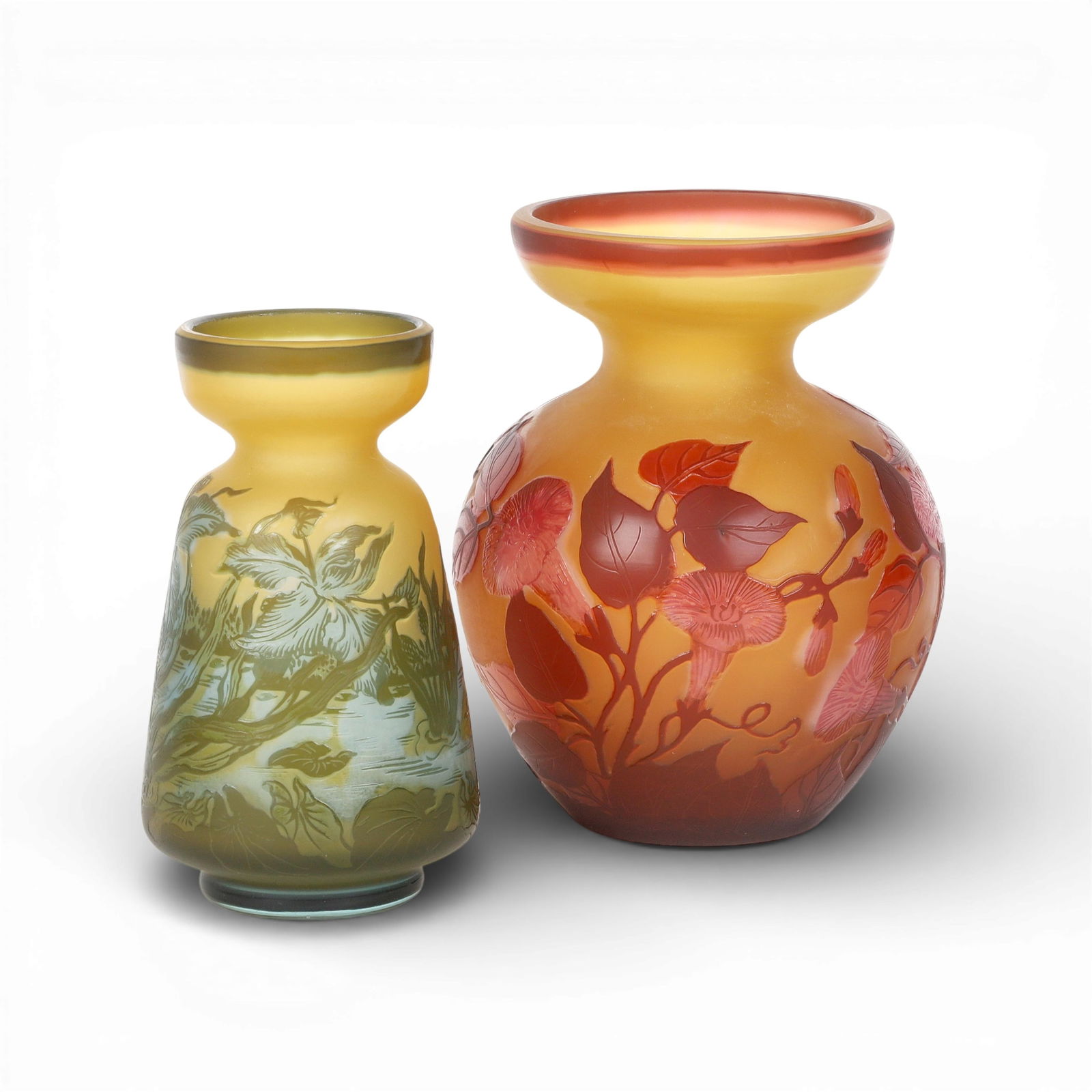 A group of two art glass vases (1 of 5)