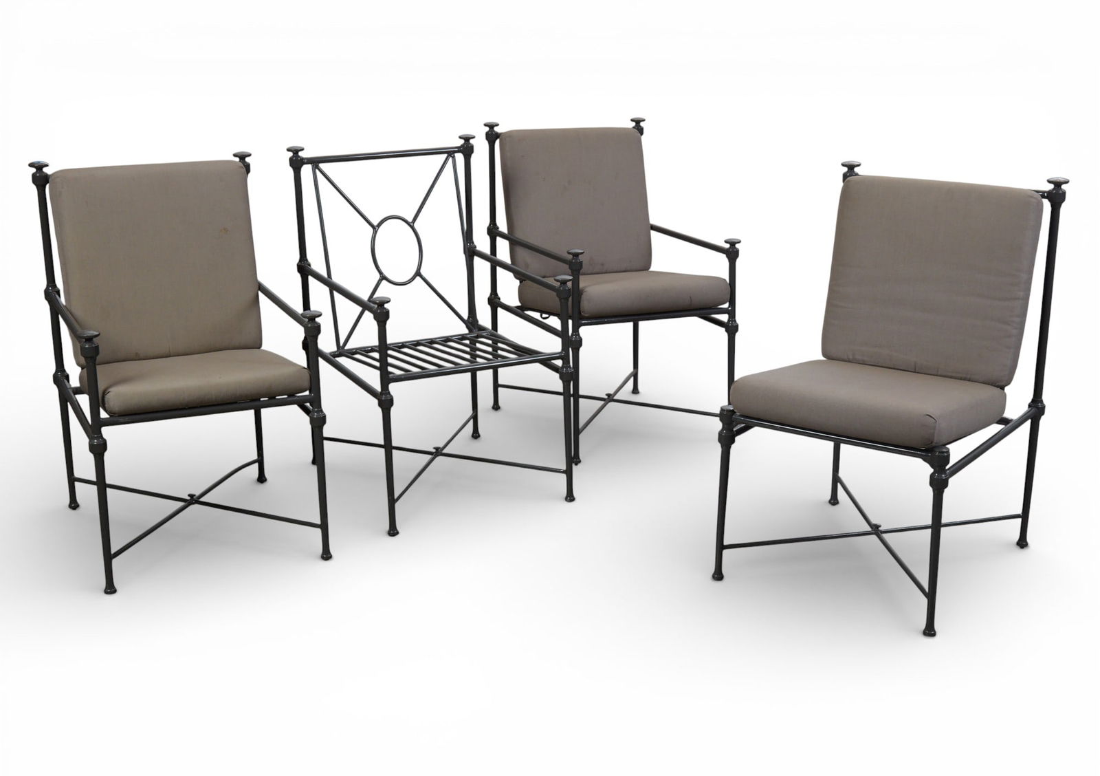 A group of four outdoor grey painted chairs (1 of 7)