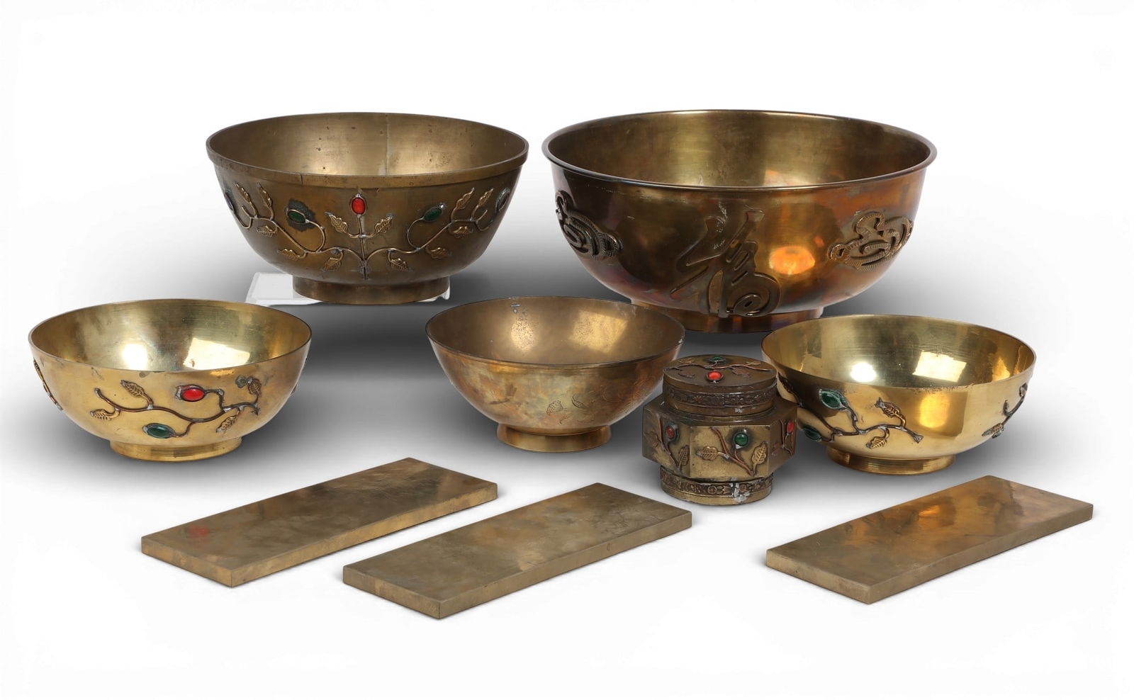 A group of nine Asian brass table articles (1 of 6)