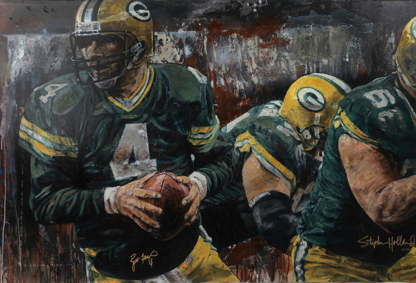 Stephen Holland (American, b. 1941), Brett Favre Super Bowl XXXI, signed, giclee print with hand (1 of 5)