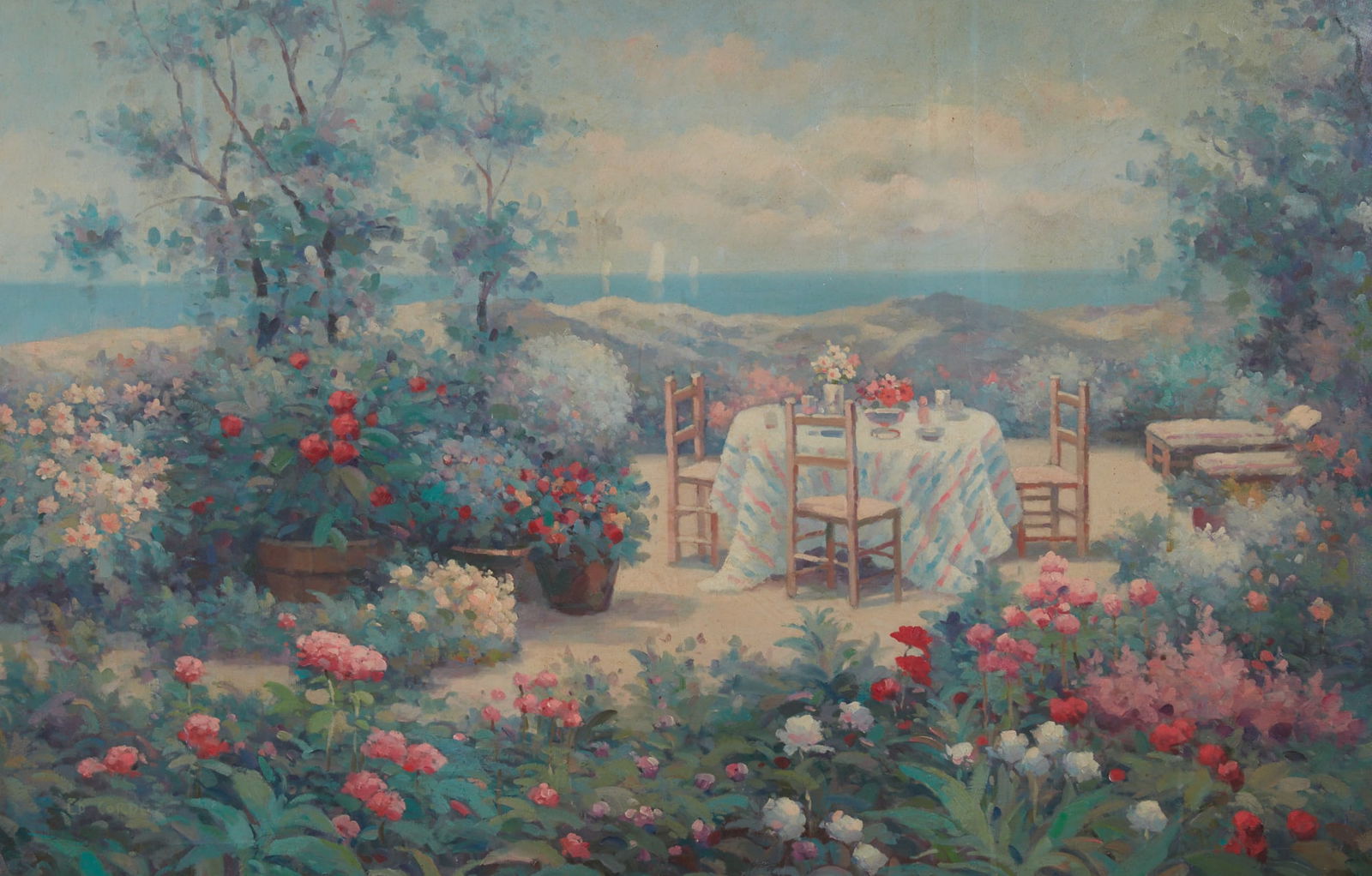 A landscape painting of a garden in gilt frame (1 of 4)