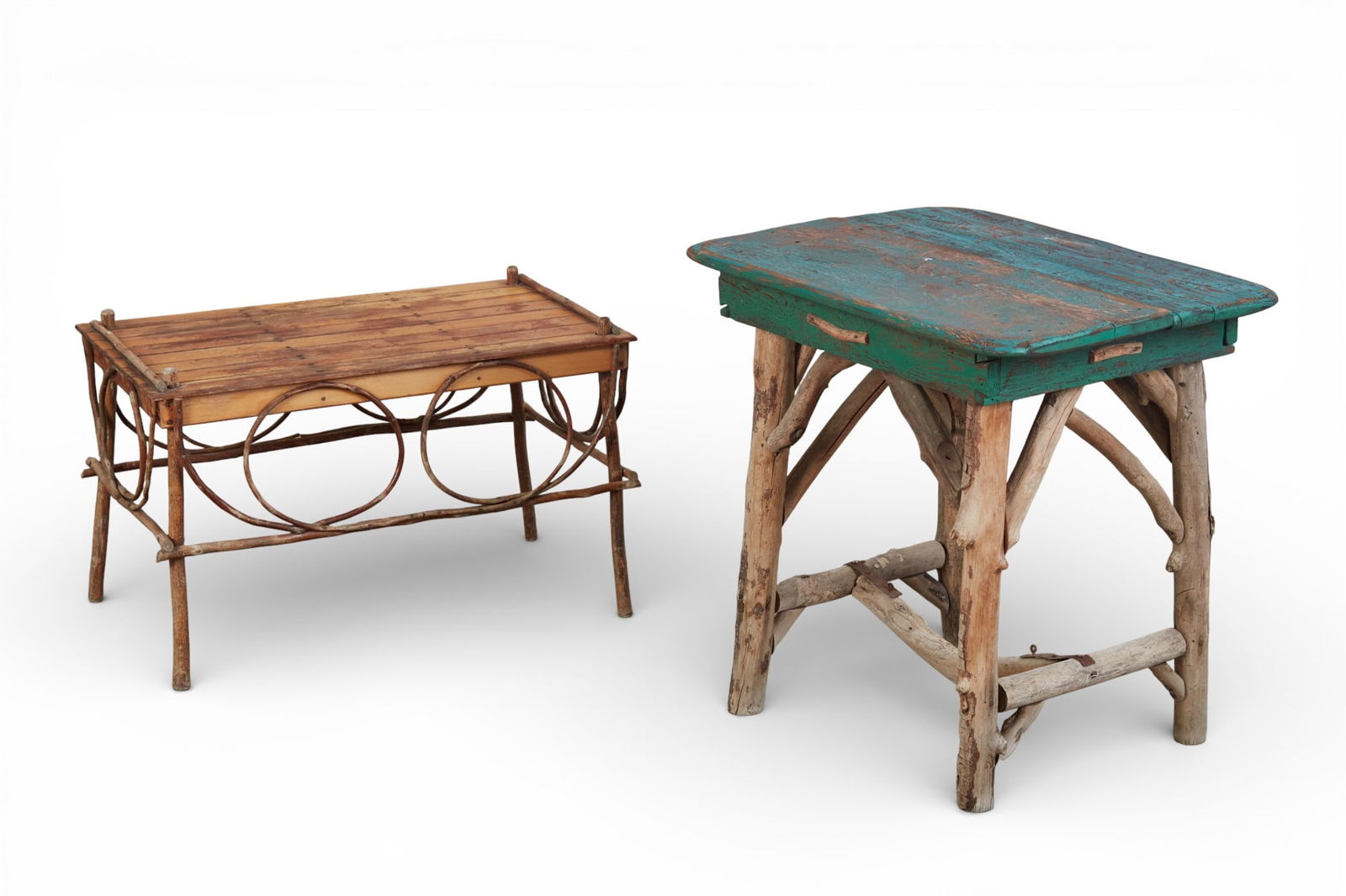 A group of two rustic side tables (1 of 4)