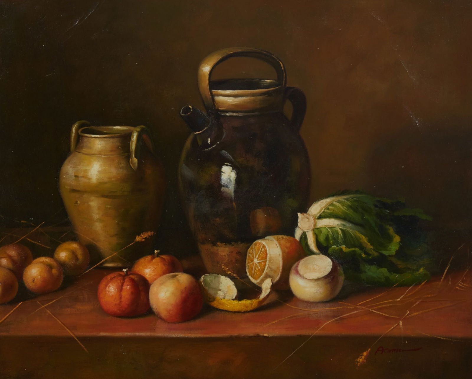 A still life painting of fruits and jugs (1 of 4)