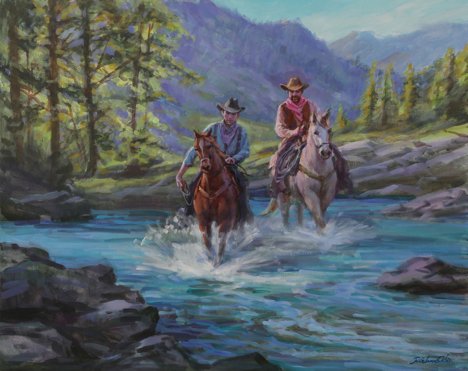 Richard Ho (American, 20th century), Heading Back, oil on canvas, 24 x 30 in. (61 x 76.2 cm.): Richard Ho American 20th century Heading Back oil on canvas signed to lower right. 24 x 30 in. (61 x 76.2 cm.)