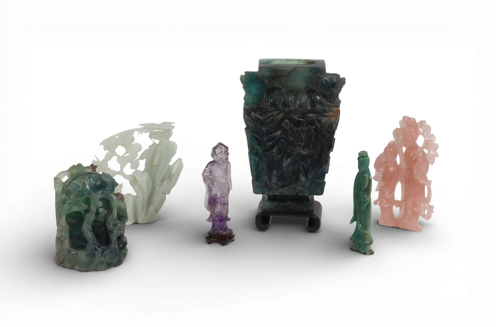 A group of six carved hardstone table articles (1 of 4)