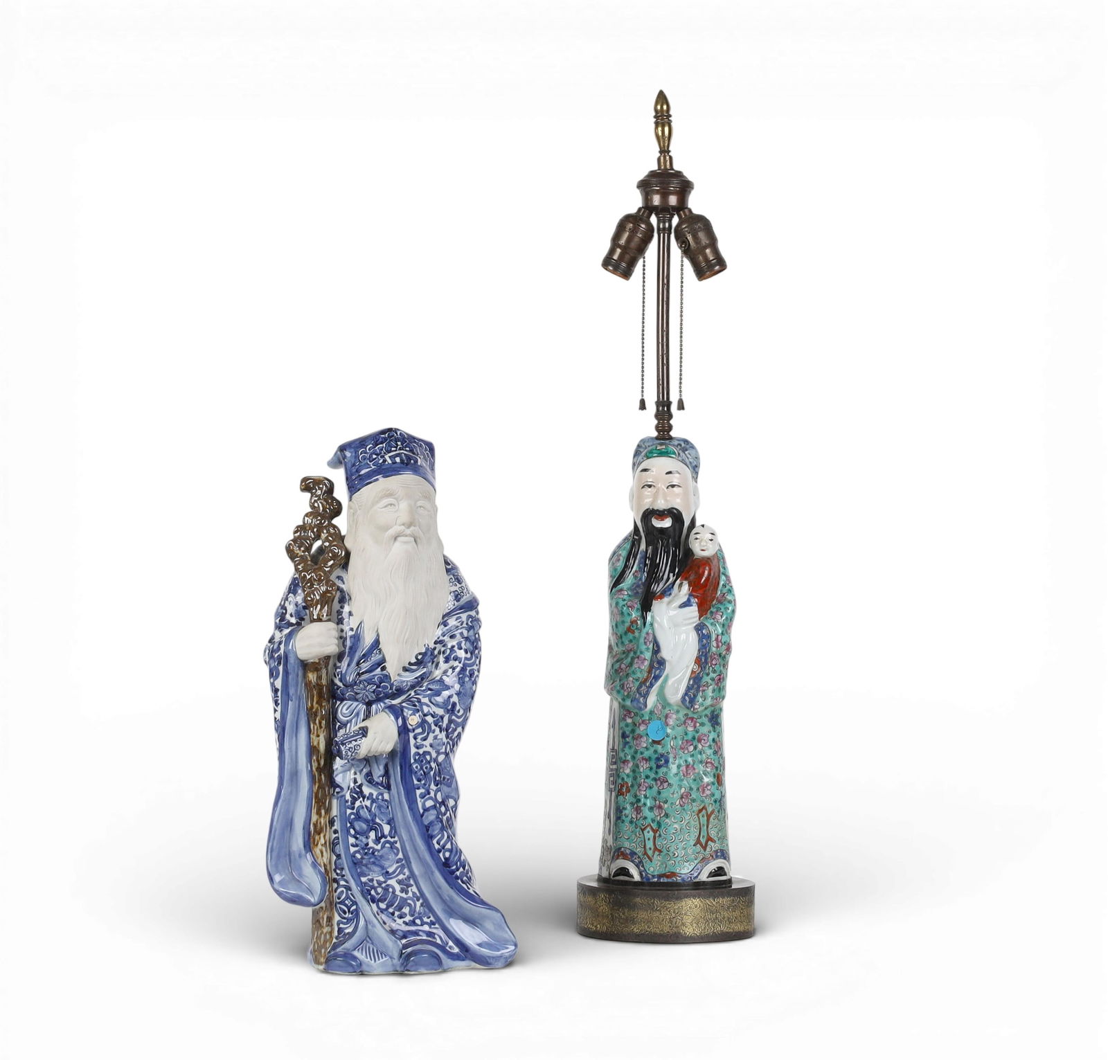 A group of two Chinese figures, one converted into lamp (1 of 6)