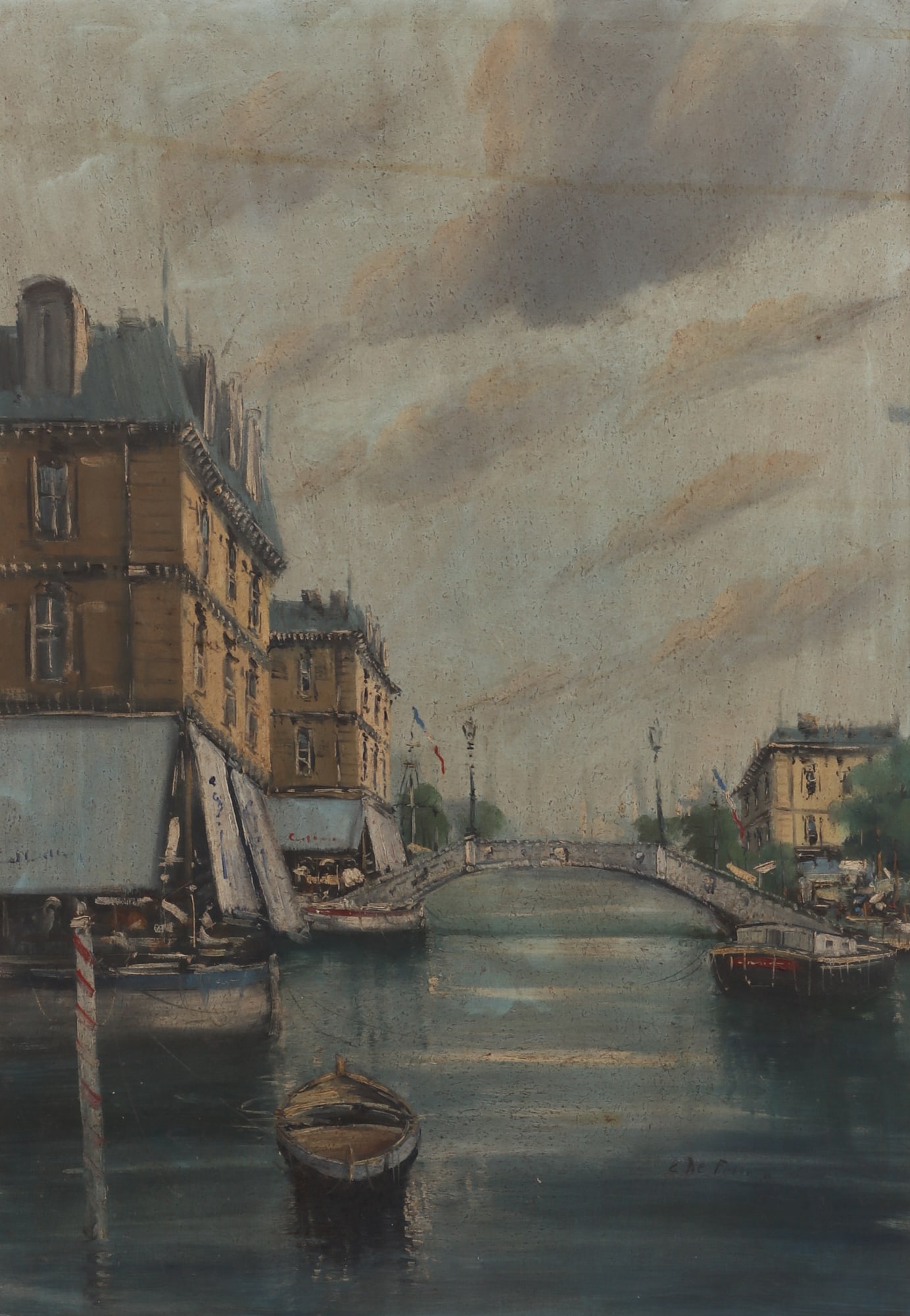 A framed harbor scene painting (1 of 4)