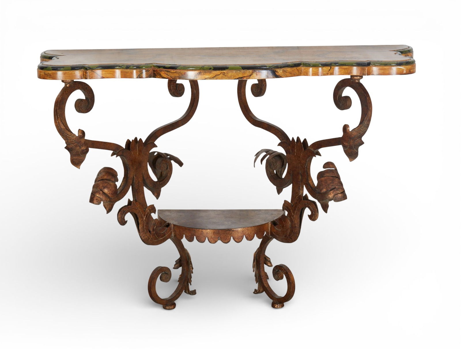 A wrought iron console with faux marble top (1 of 7)